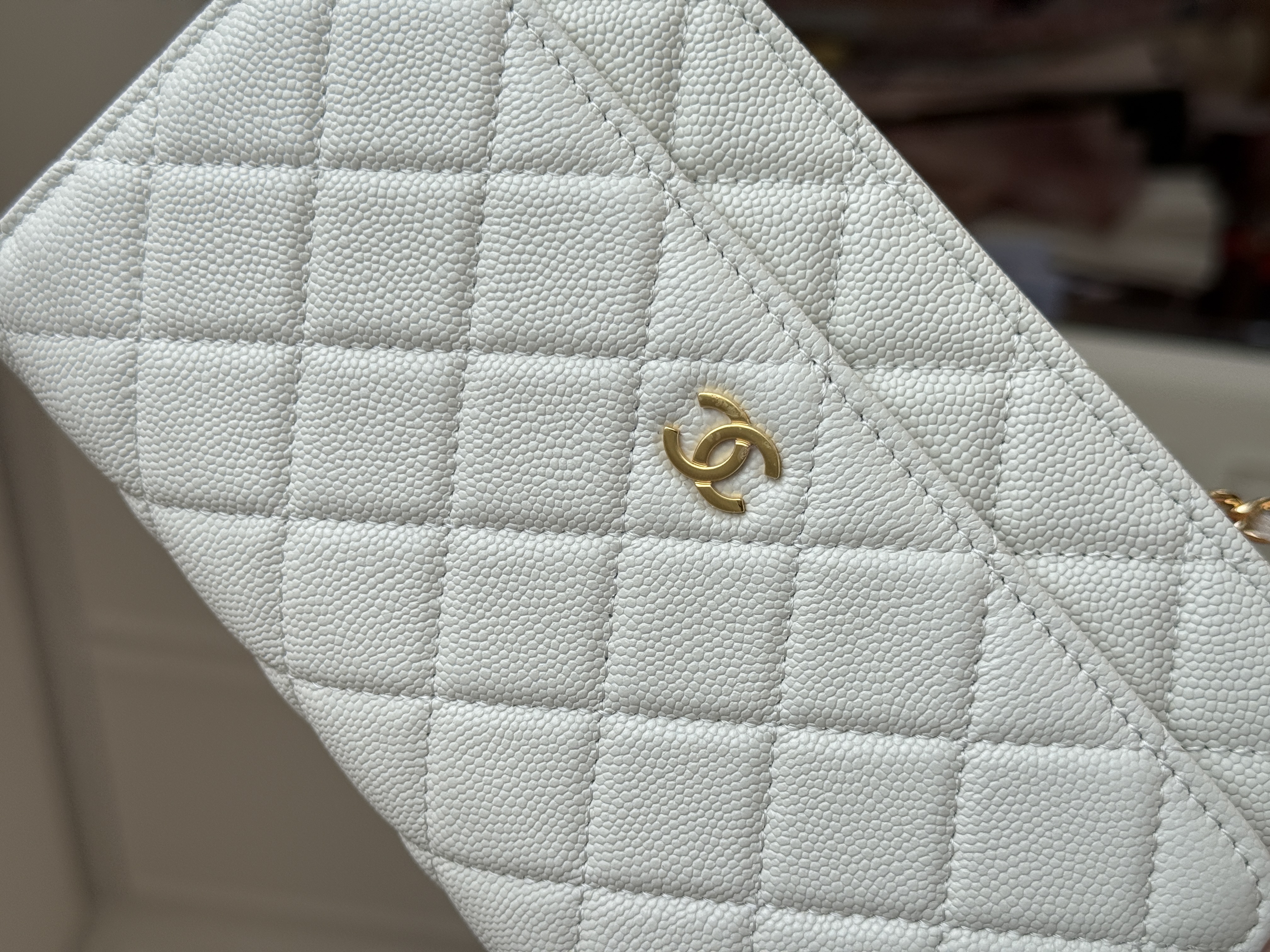 Chanel White Caviar Leather Wallet On Chain Crossbody Bag