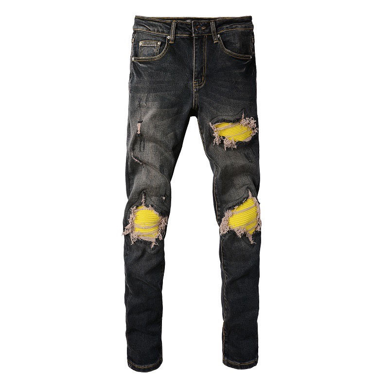 AmirI Jeans with Yellow Holes Black Color