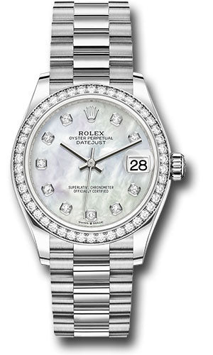 Rolex White Gold Datejust 31 Watch - Diamond Bezel - Mother-Of-Pearl Diamond Dial - President Bracelet - 278289RBR mdp【1:1 Replica】