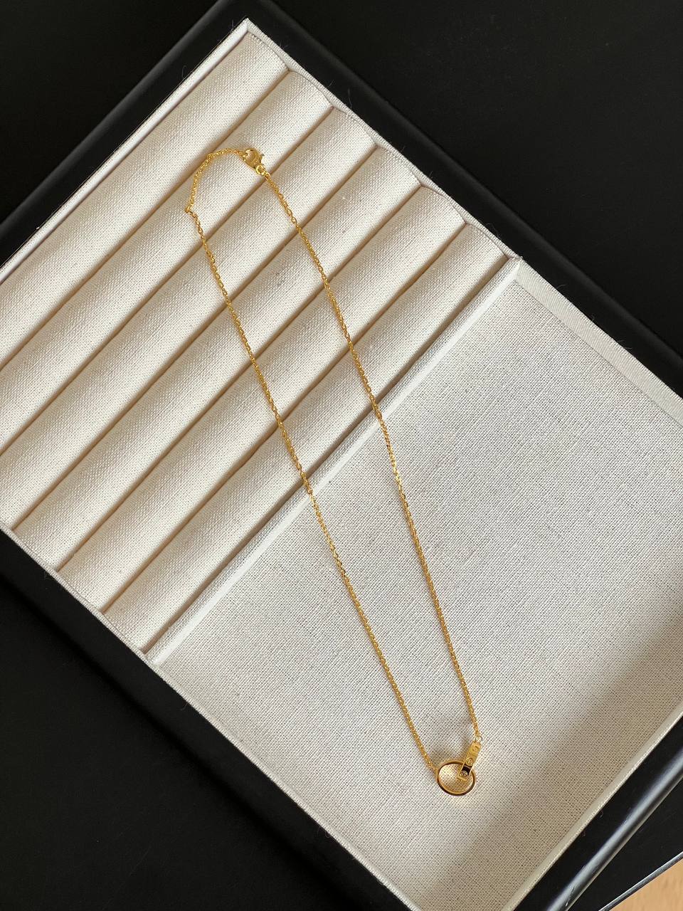 Cartier LOVE Yellow Gold Interlocking Two Rings Pendant Necklace