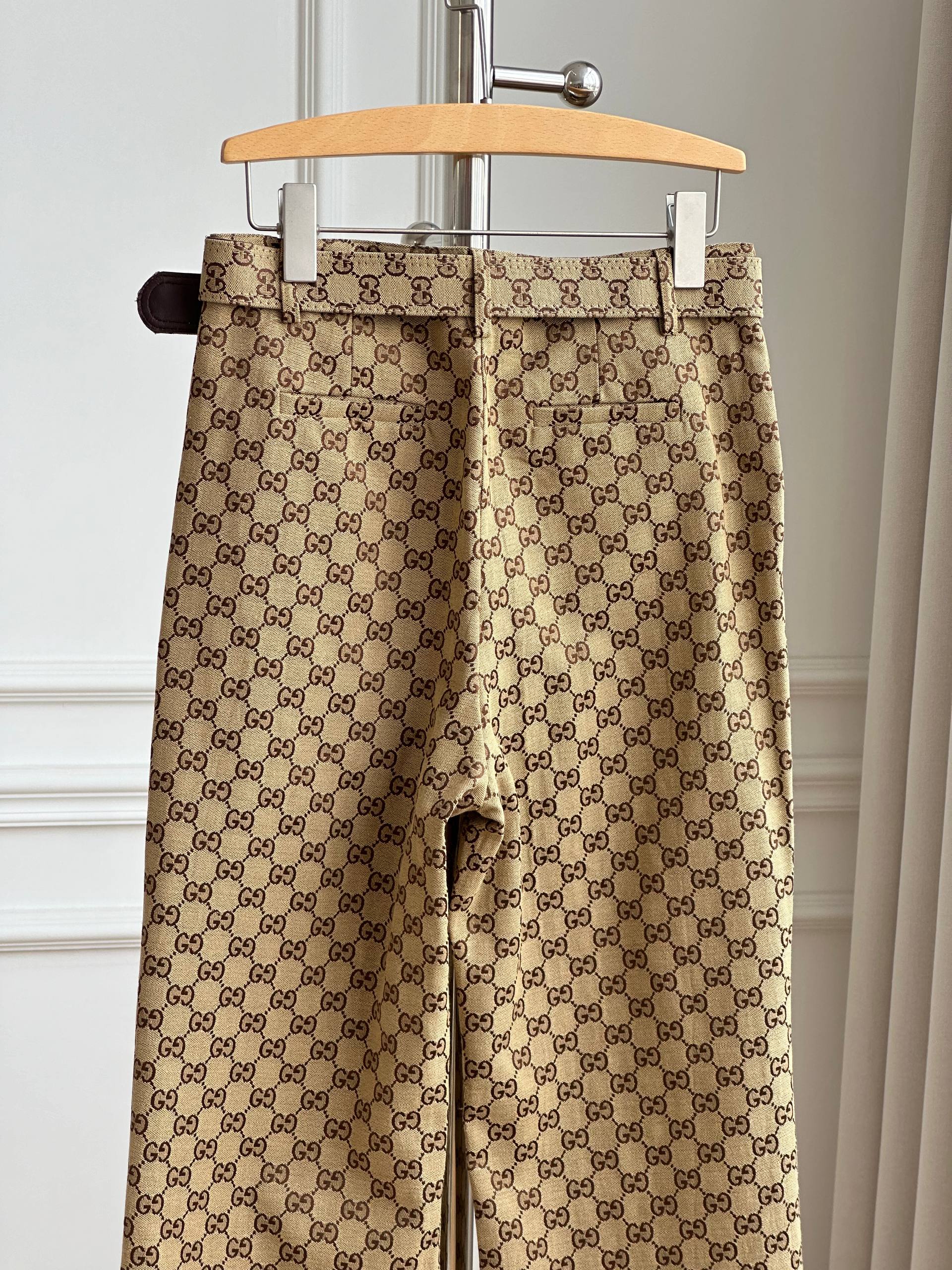 Gucci GG Monogram Belted Wide Leg Trousers