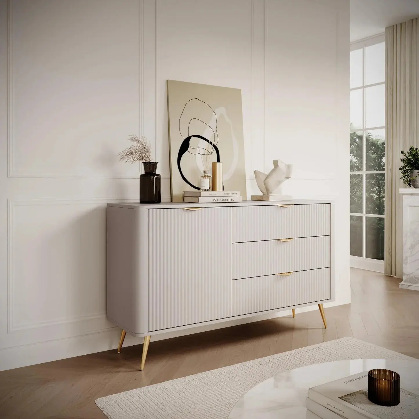 LANTEA - Buffet avec porte et tiroirs avec un style moderne - 138 x 38 x 81CM