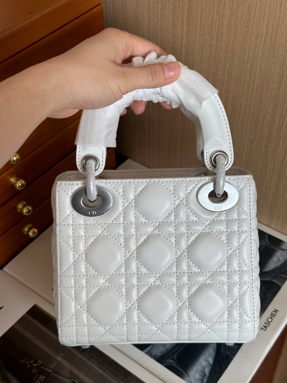 Dior Mini Lady Dior White Lambskin Cannage Handbag