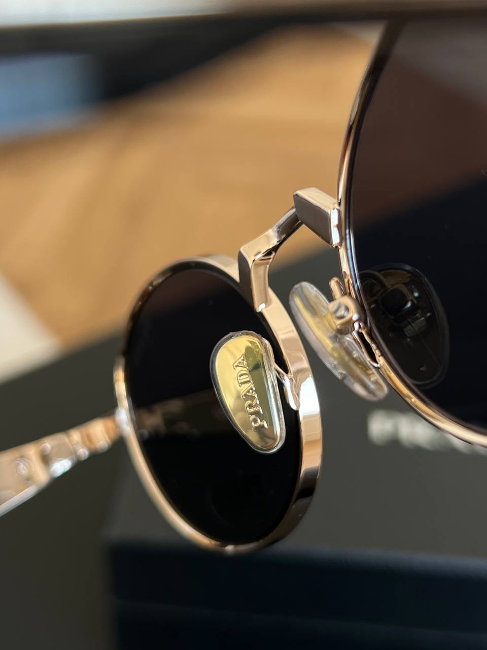 Prada Thin Gold Metal Oval Frame Vintage Sunglasses With Dark Grey Lenses
