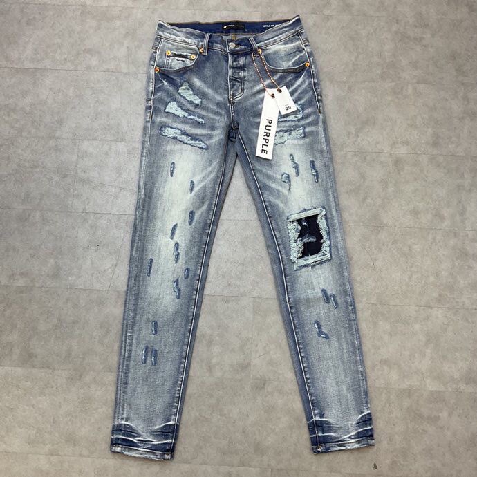 Purple Brand Left Hole Jeans Blue