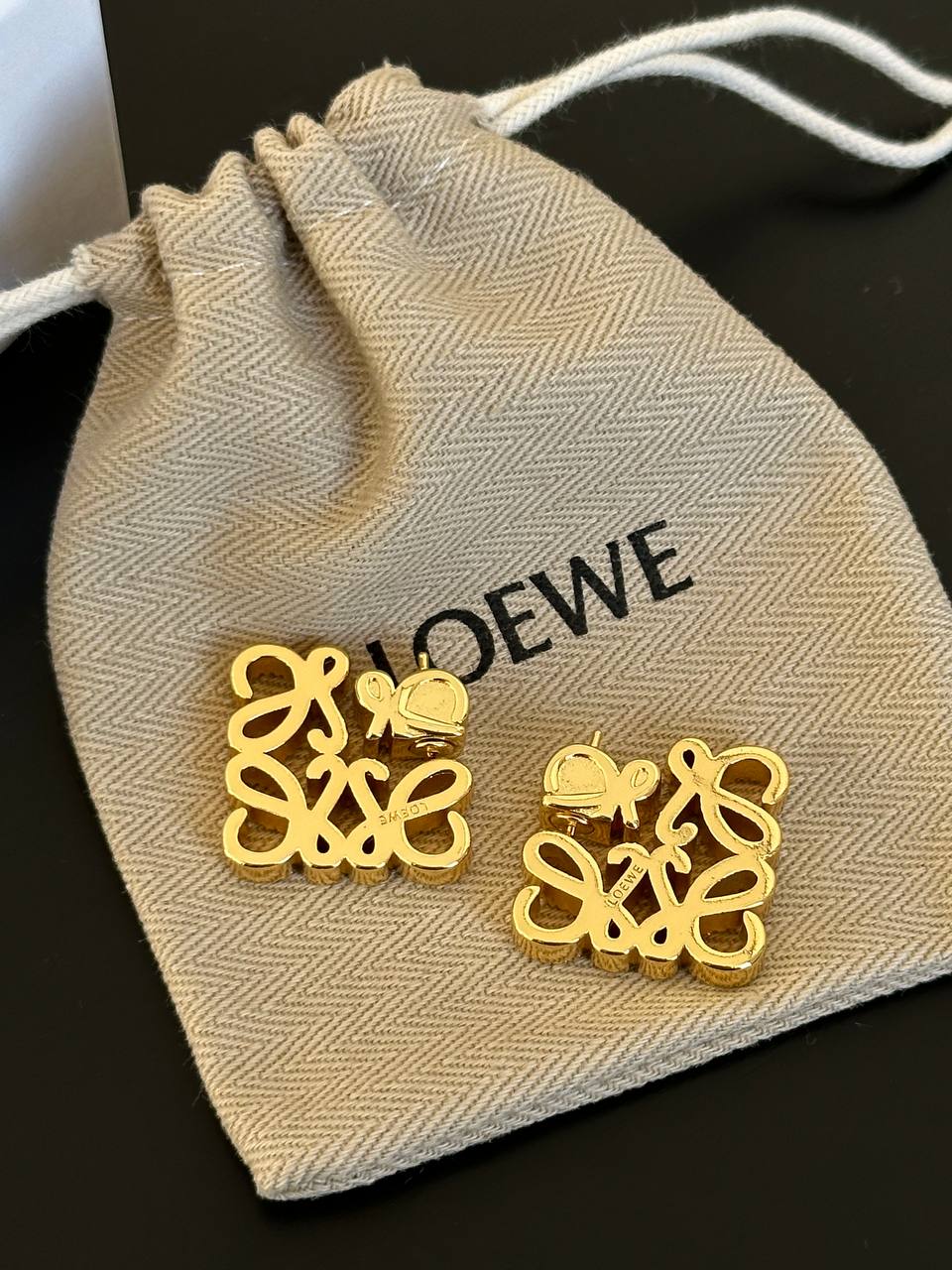 LOEWE Vintage Gold Anagram Cutout Logo Stud Earrings