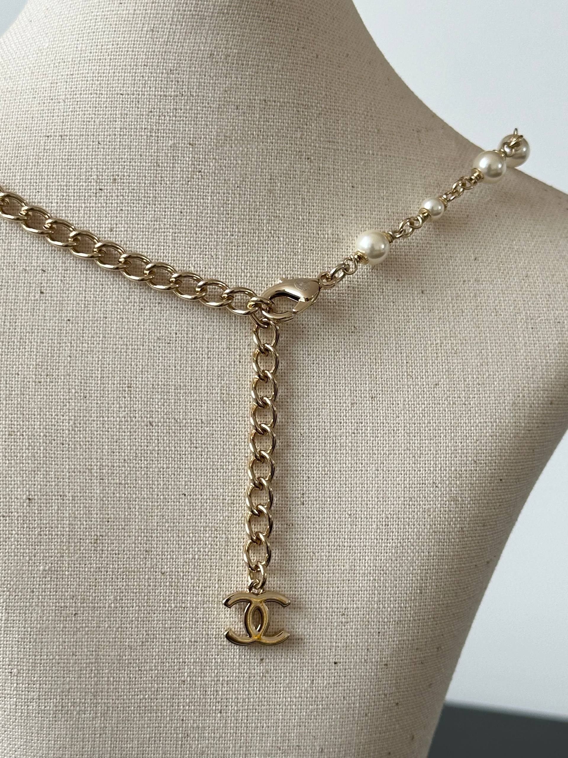 Chanel Classic Interlocking CC Crystal & Pearl Necklace
