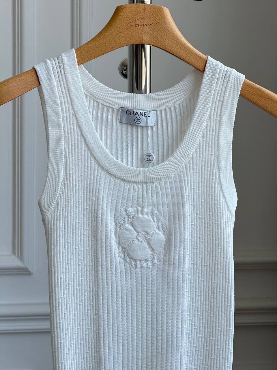 CHANEL Camellia Jacquard Sleeveless Knit Dress