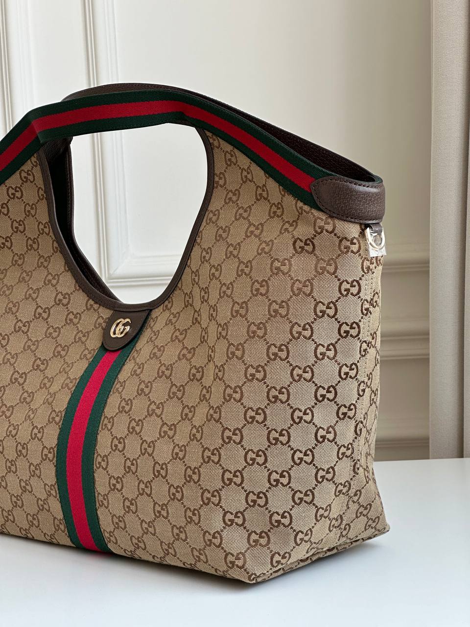 Gucci Classic GG Supreme Canvas Web Strap Large Handheld Tote Bag