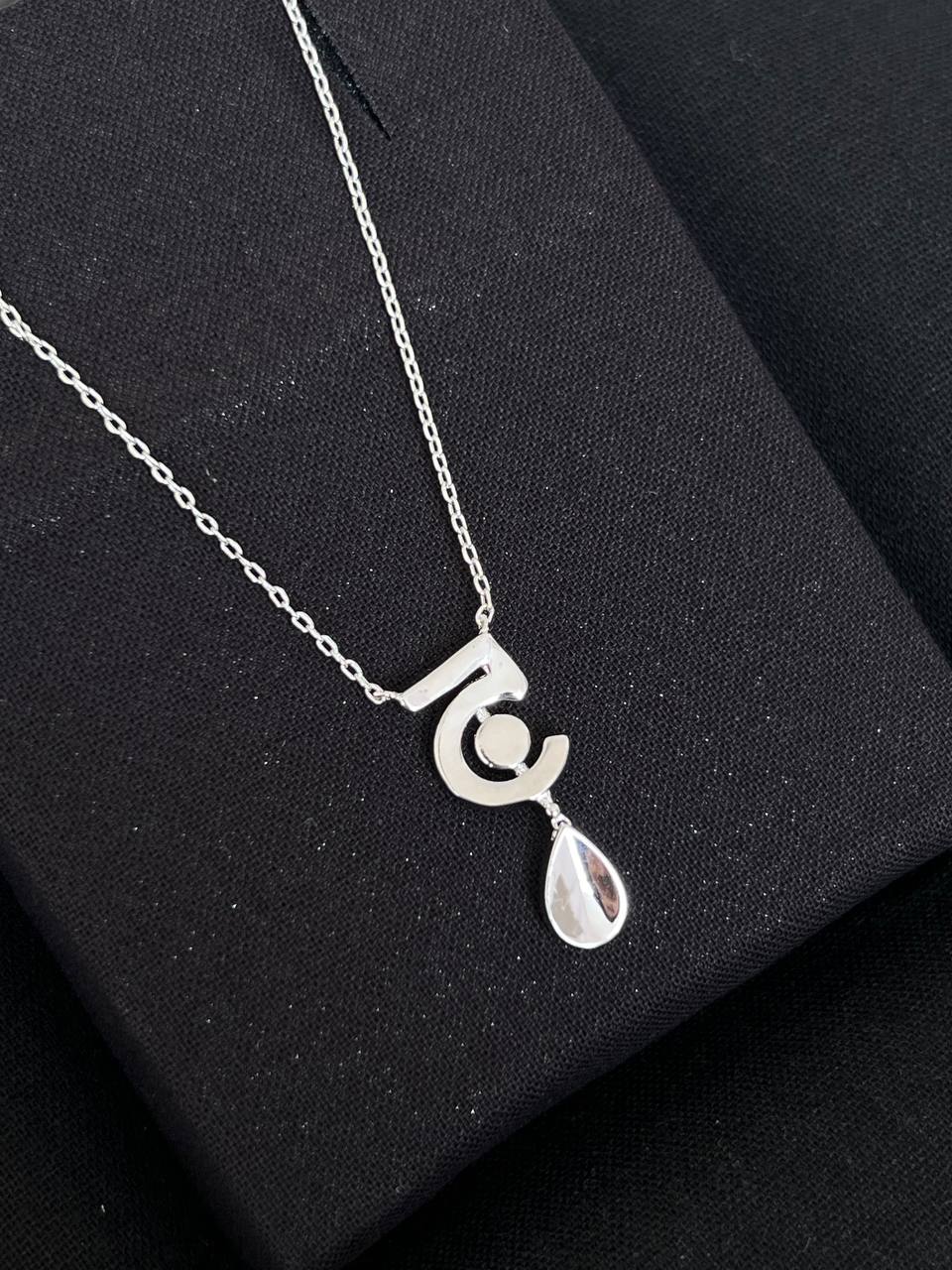 Chanel Silver Metal Full Crystal No.5 Teardrop Pendant Thin Chain Necklace
