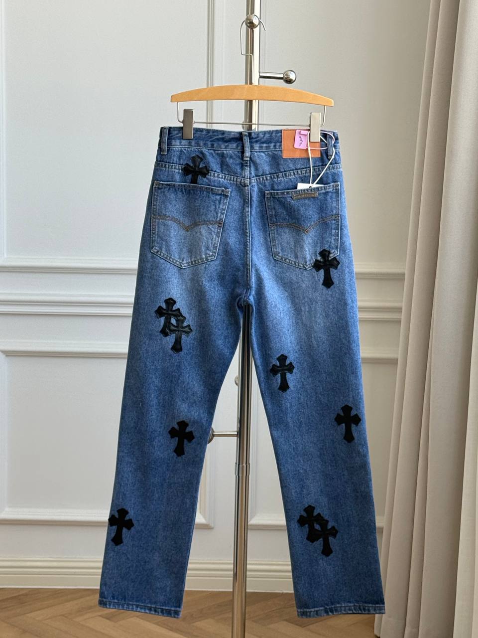 Chrome Hearts Cross Leather Patch Straight Leg Jeans