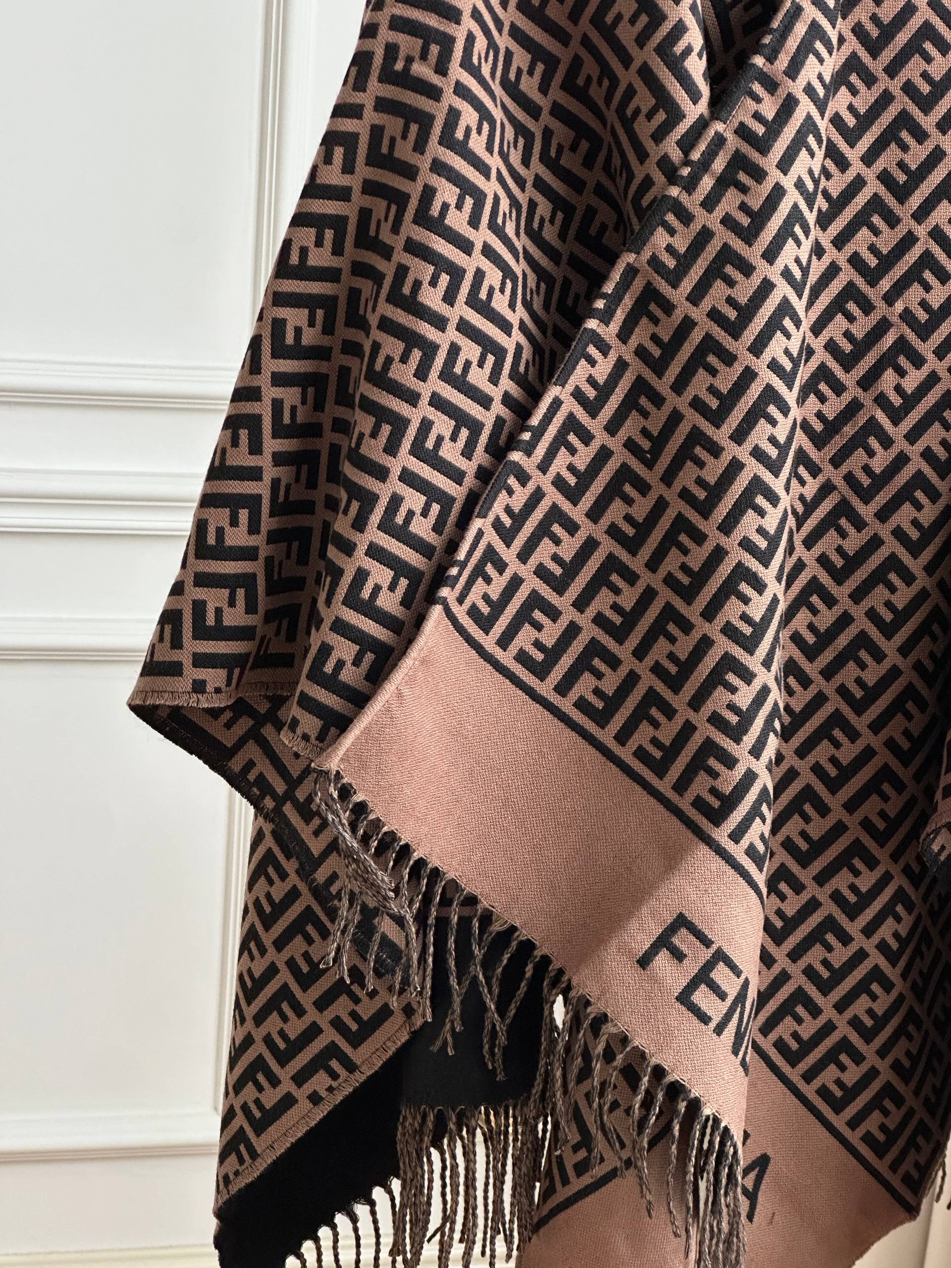 Fendi FF Logo Fringed Cape Poncho
