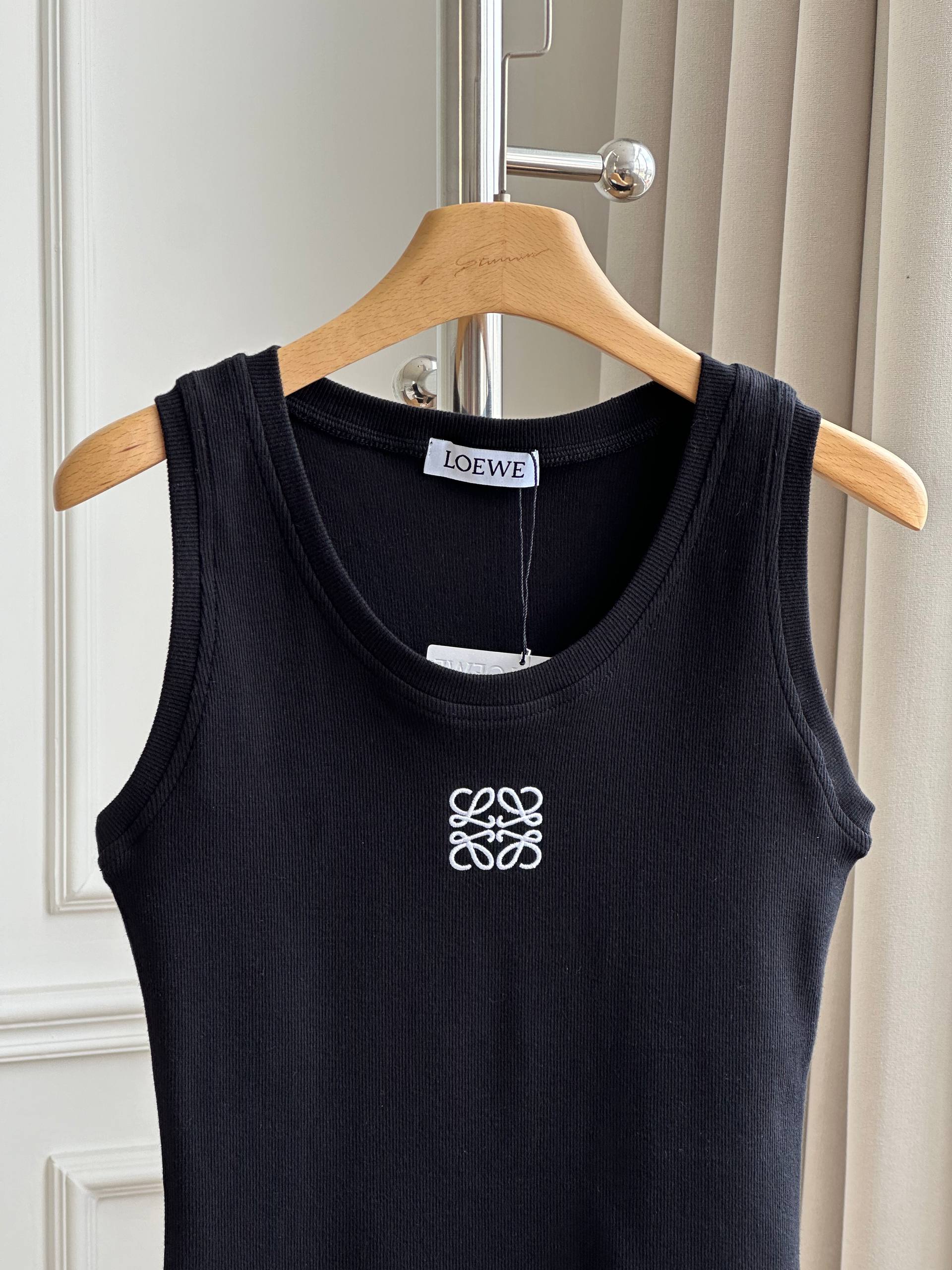 LOEWE Black Ribbed Embroidered Tank Top
