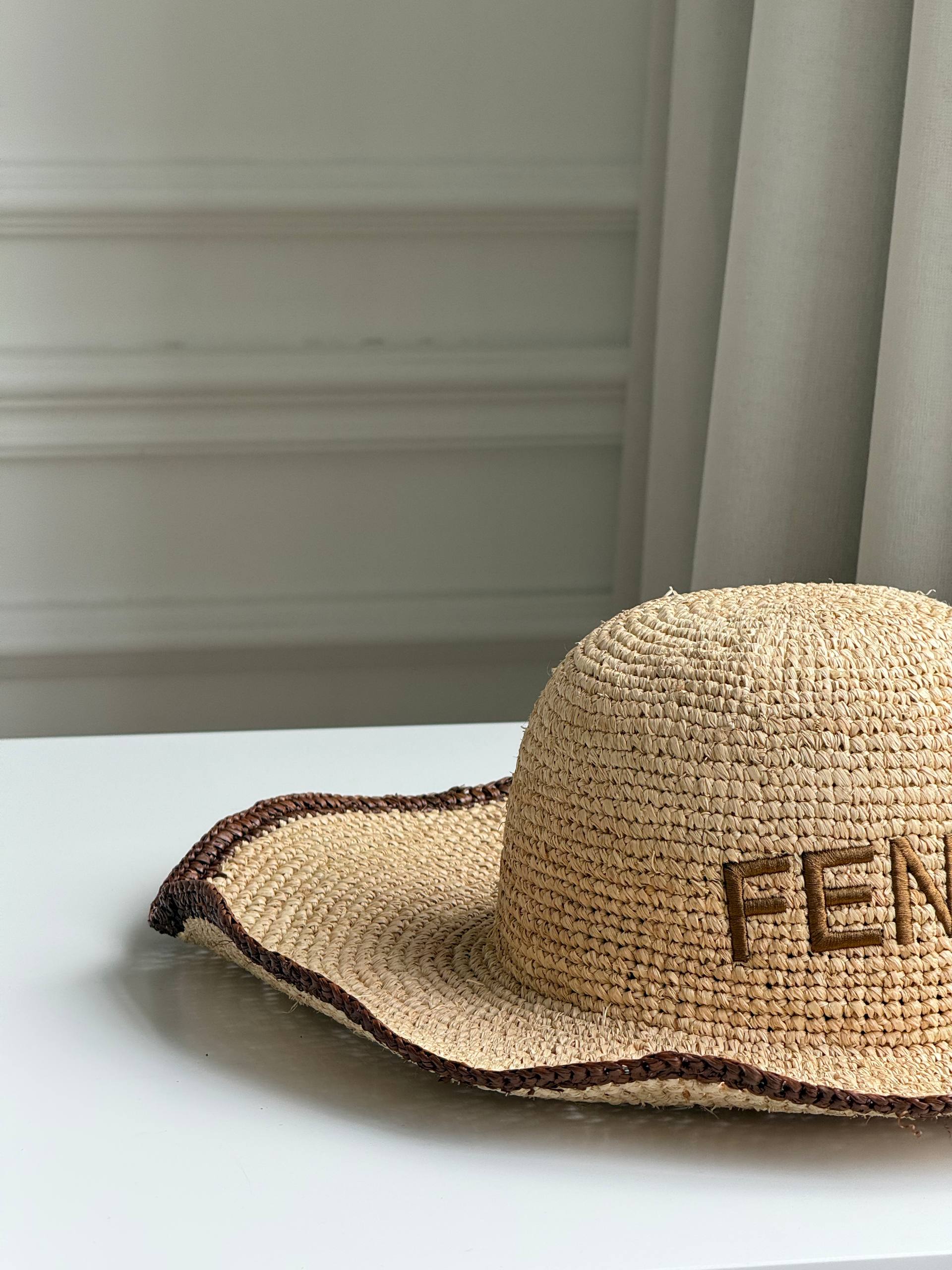 Fendi Embroidered Logo Raffia Wide-Brim Sun Hat
