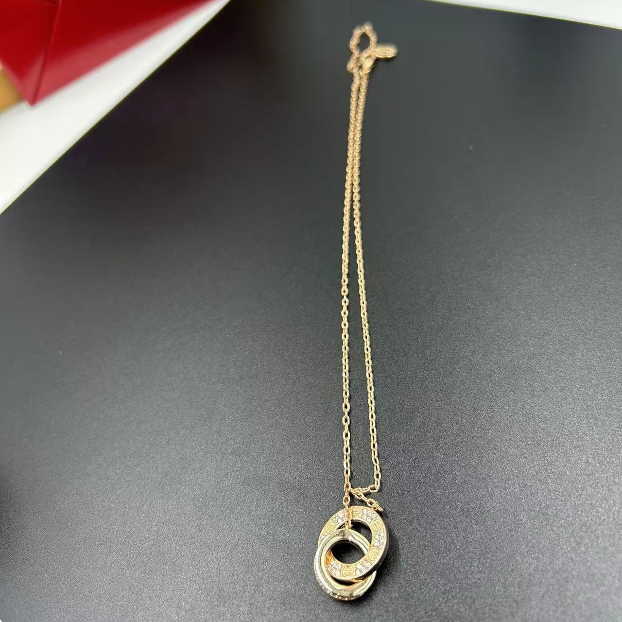 CARTIER LOVE SERIES TWO-TONE DOUBLE RING NECKLACE