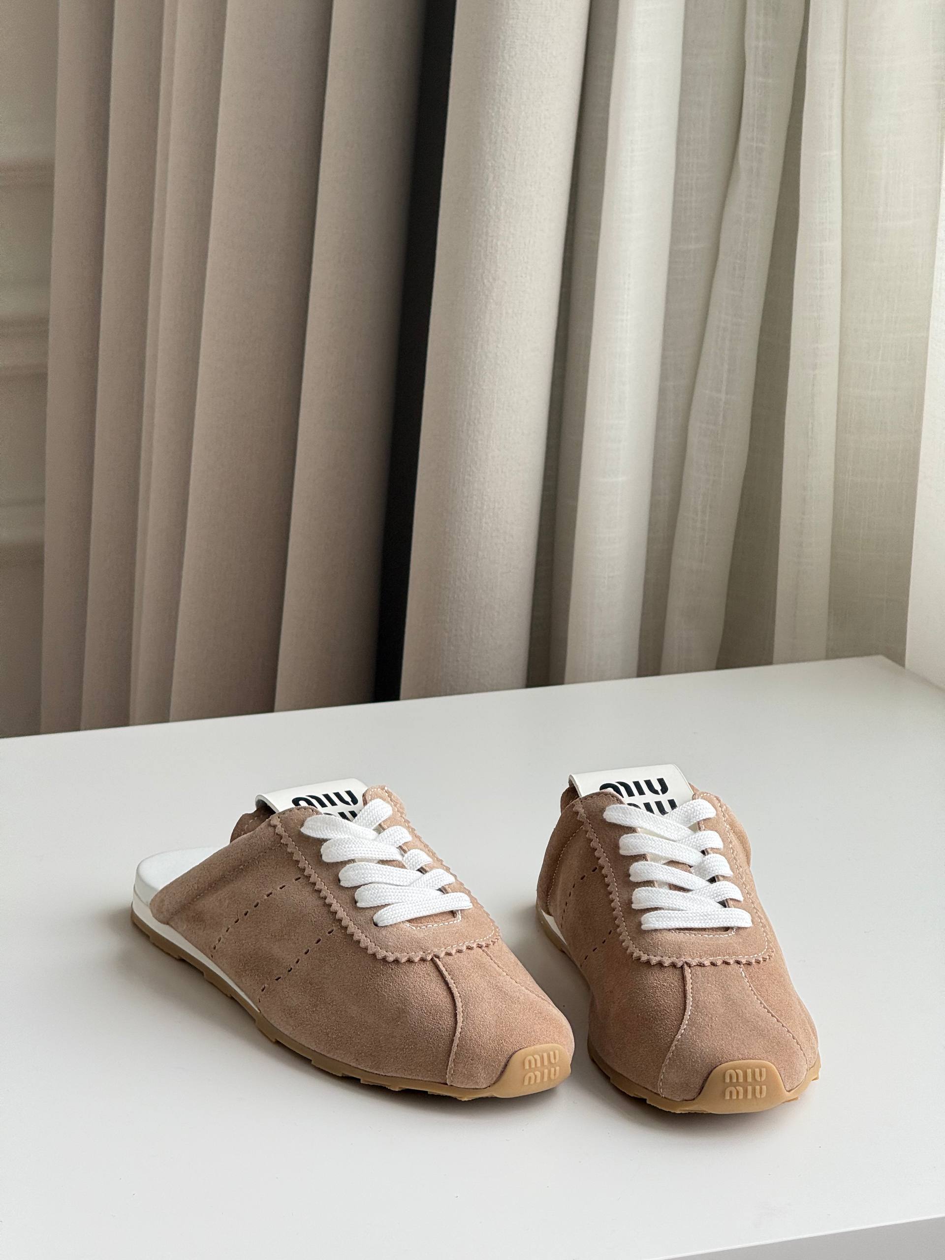 Miu Miu Faded Suede Deck Mules (Cinnamon)