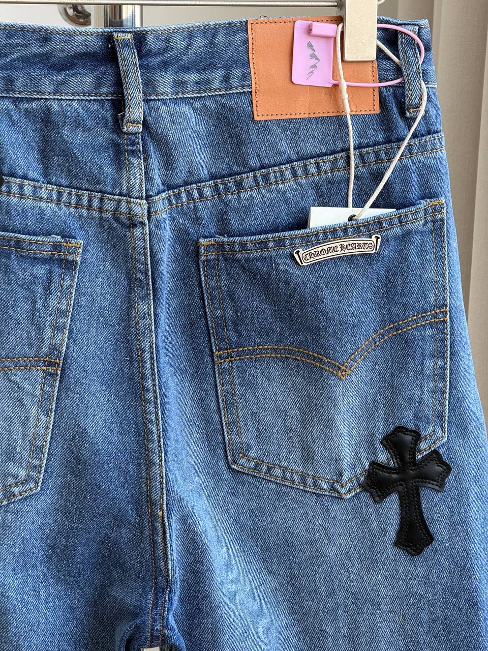 Chrome Hearts Cross Leather Patch Straight Leg Jeans