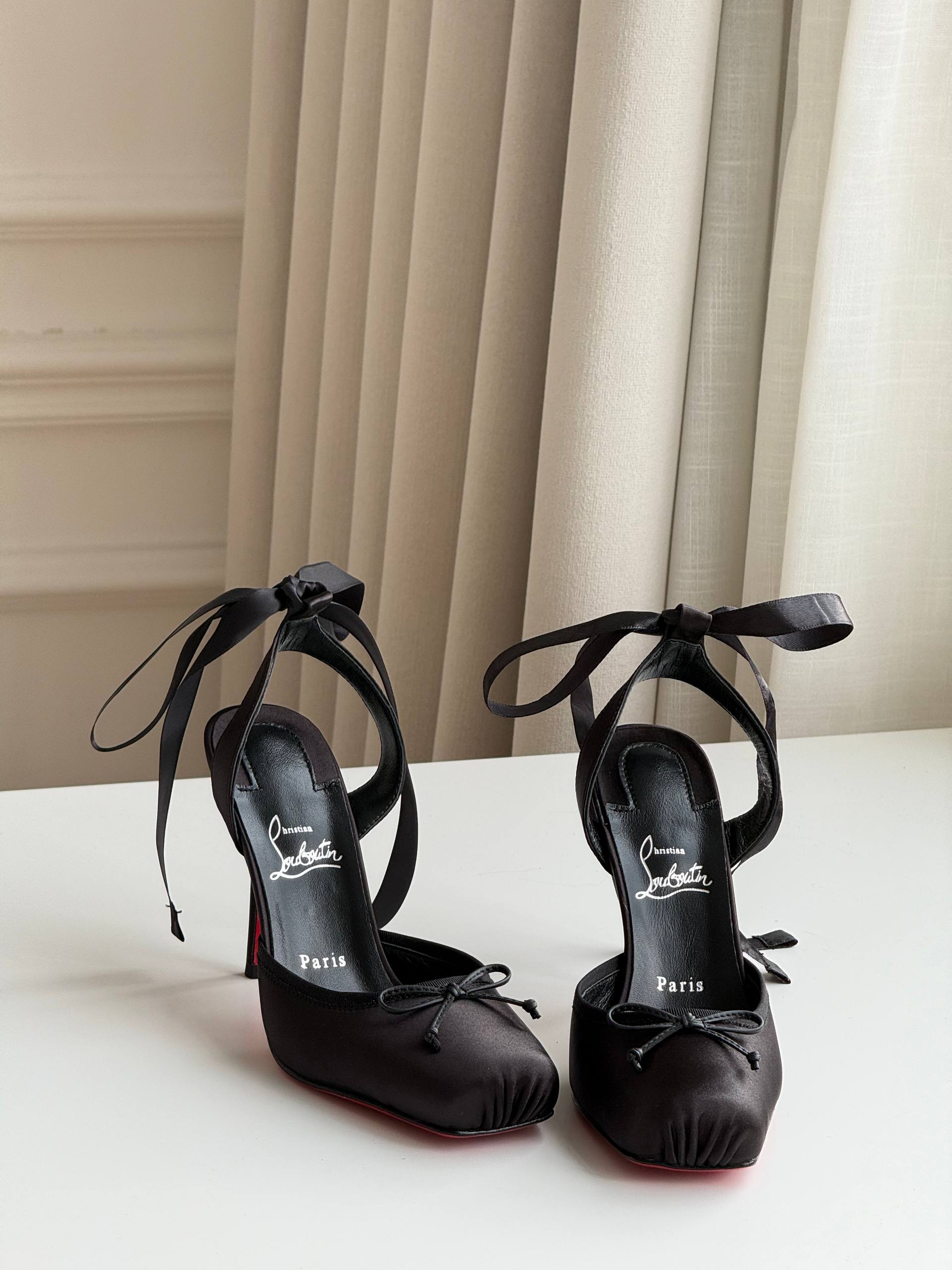 Christian Louboutin Cassia Lace Up 100 Satin Red Sole Pumps (Balletcore)