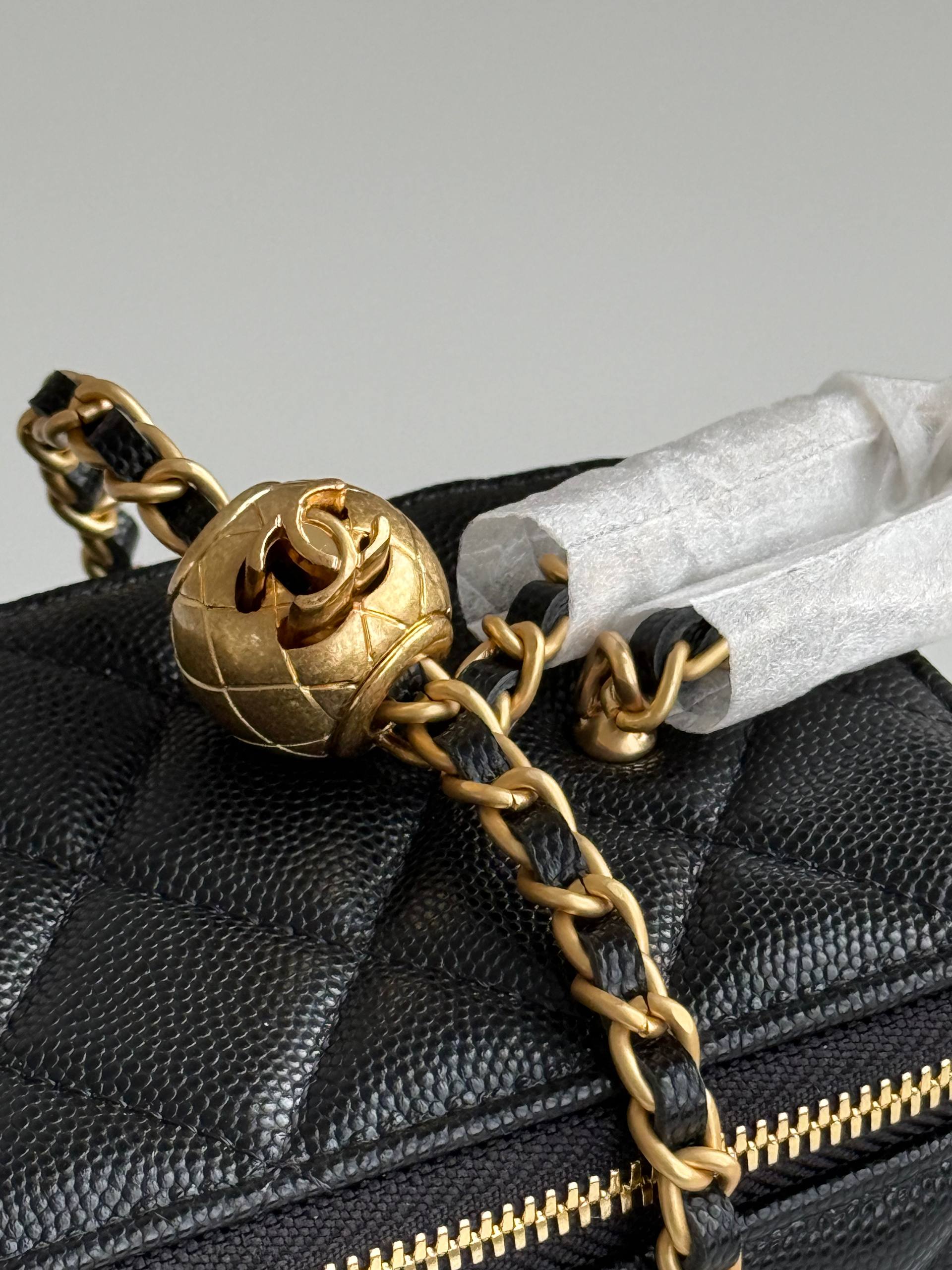 Chanel Quilted Caviar Leather Vanity Case Chain Crossbody Bag