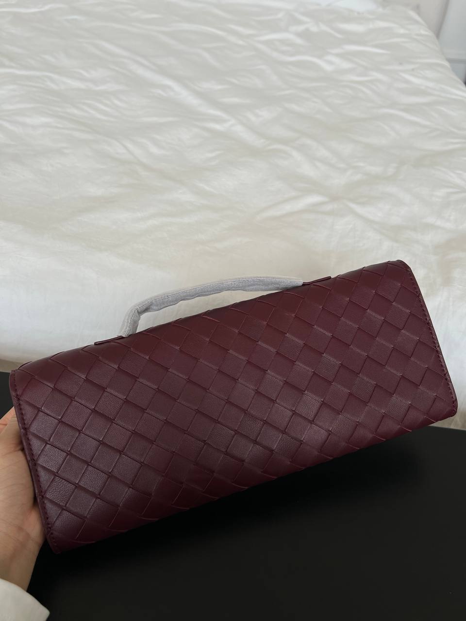 Bottega Veneta Burgundy Intrecciato Woven Lambskin Flap Long Clutch Handbag