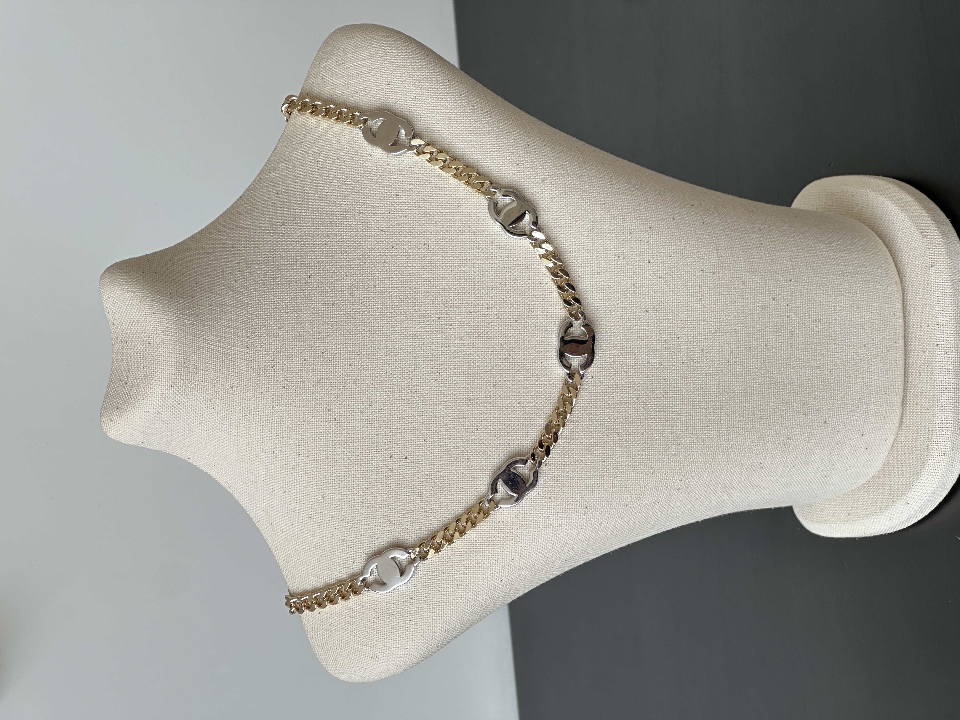 Chanel Two-Tone Gold & Silver Cuban Chain Interlocking CC Link Choker Necklace