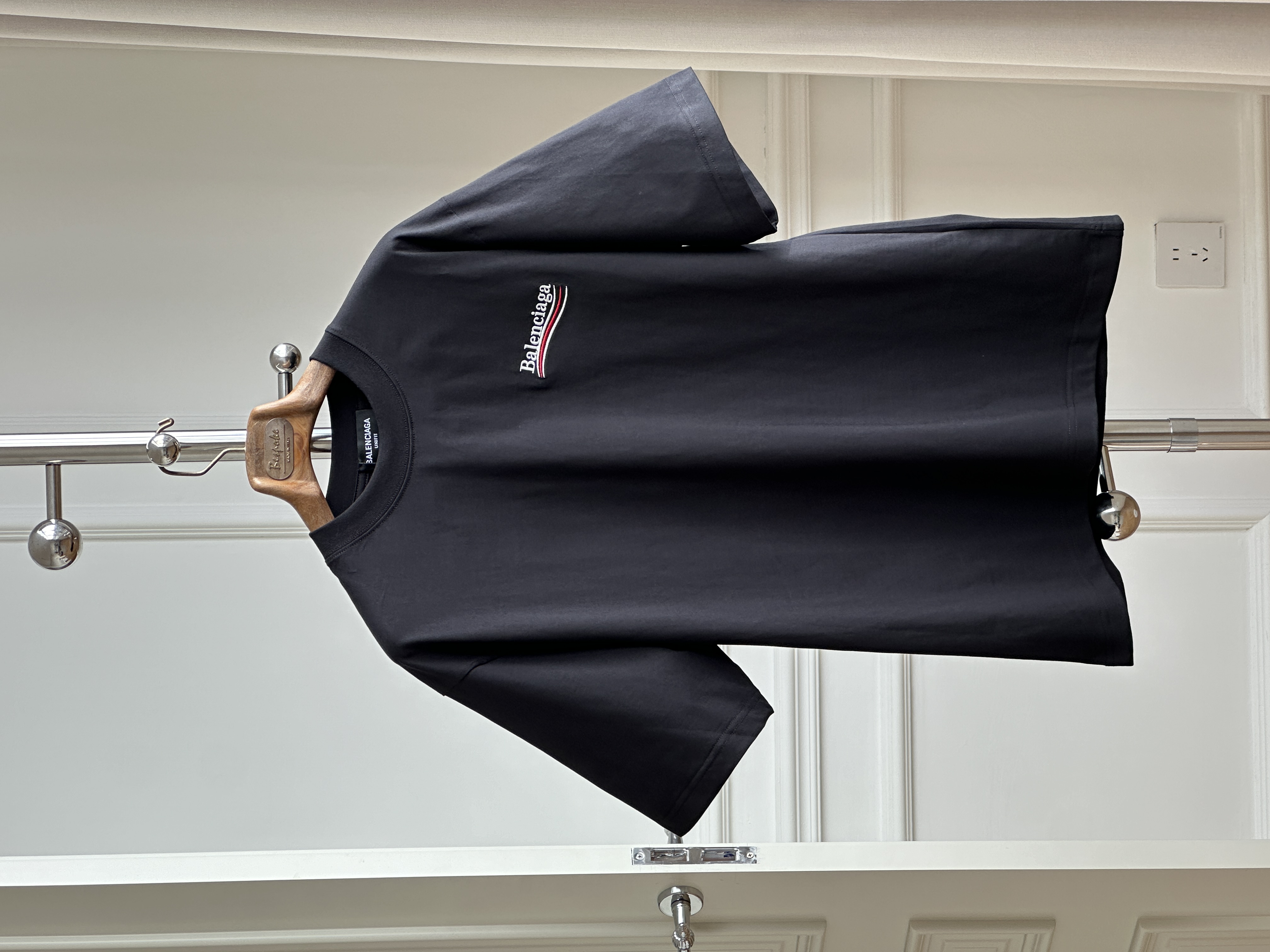 Balenciaga Black Embroidery Logo Oversized Short Sleeve T-shirt