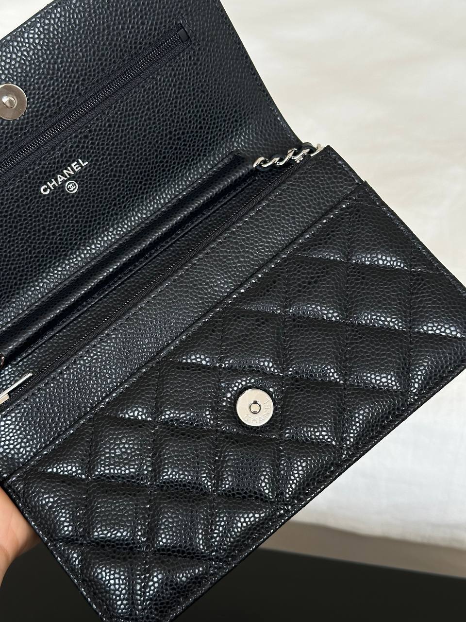 Chanel Black Caviar Leather Wallet On Chain Silver Hardware