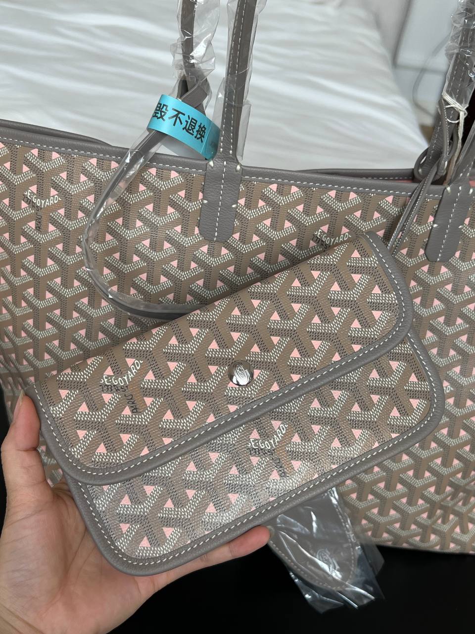 Goyard Grey Pink Print Saint Louis Medium Tote Bag