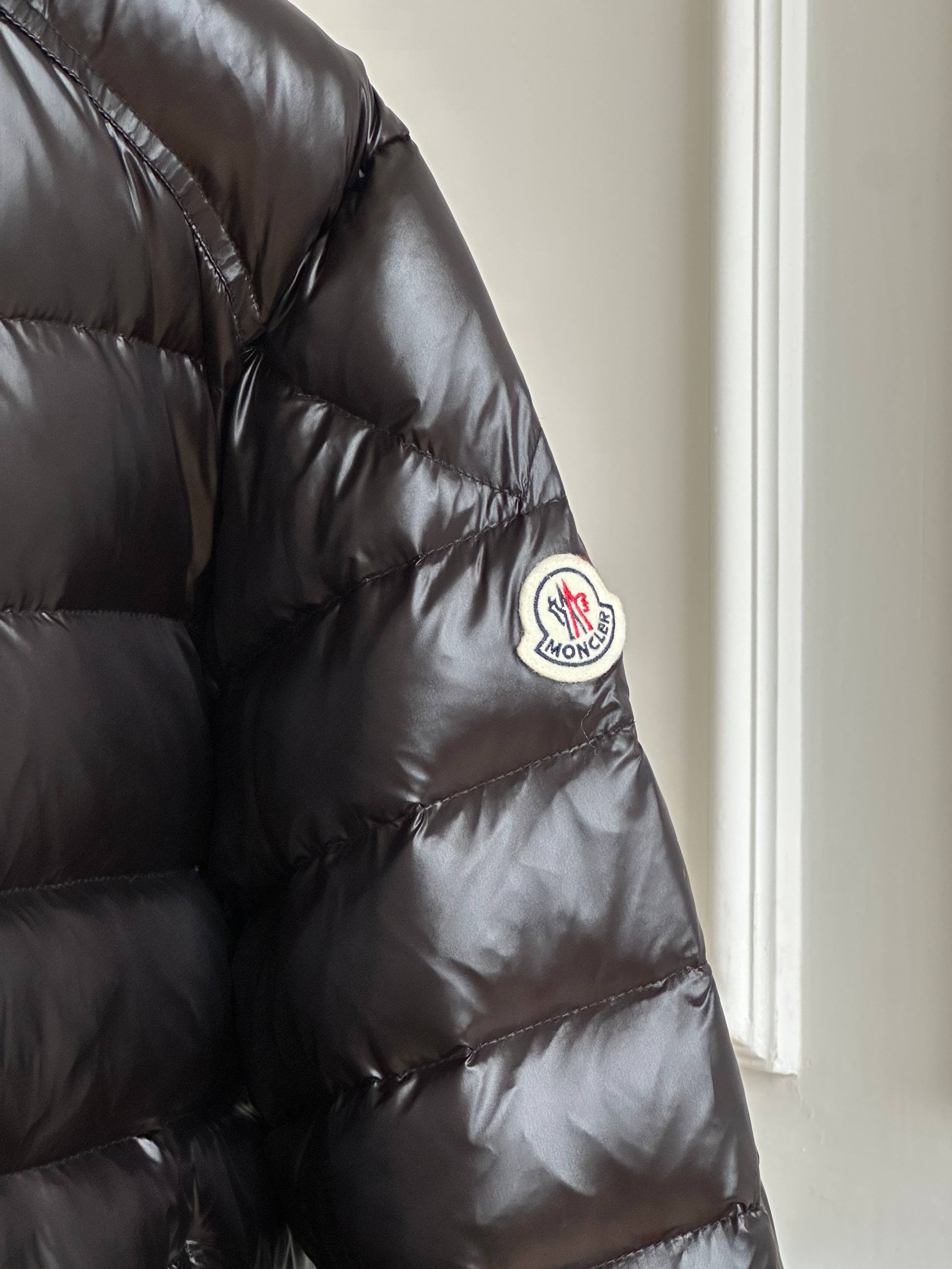 Moncler Black Shiny Quilted Hooded Light Down Jacket