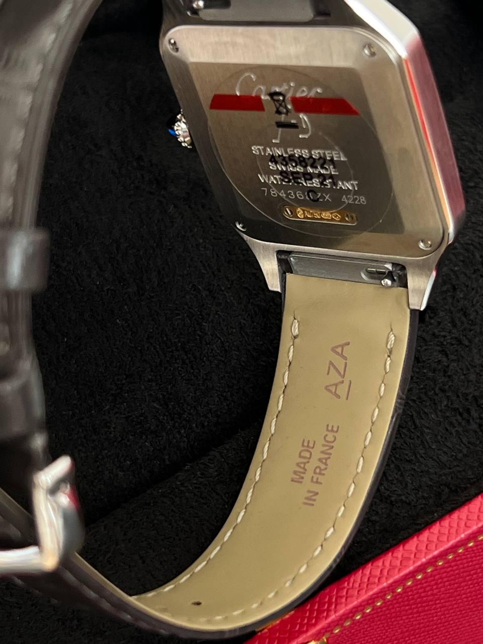 Cartier Santos de Cartier Watch with Black Dial, Gold Case and Black Strap