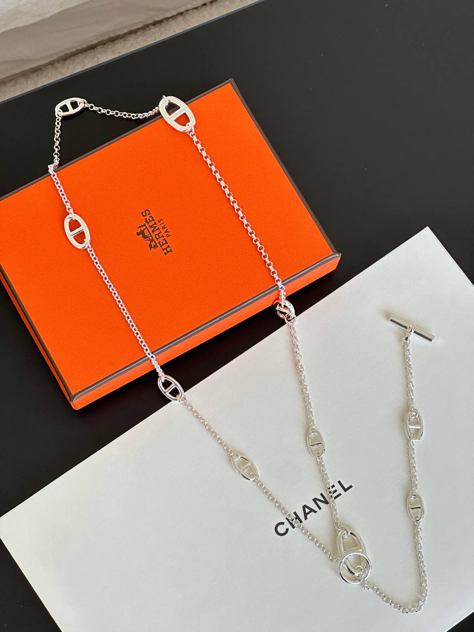 Hermès Chaine d'Ancre Silver Long Necklace & Waist Chain With OT Toggle Clasp