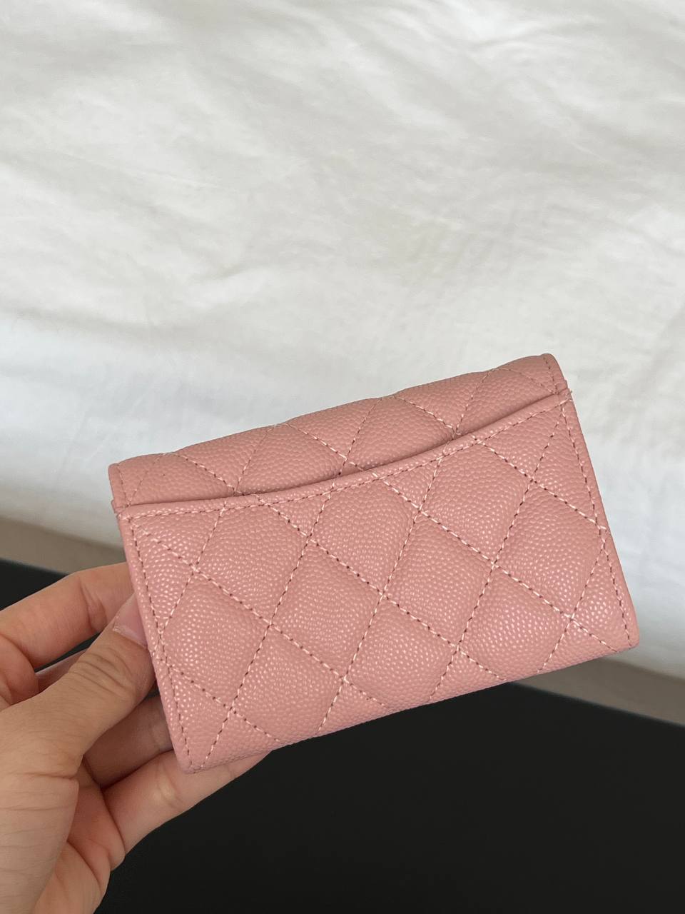 Chanel Pink Caviar Leather Quilted CC Flap Card Holder