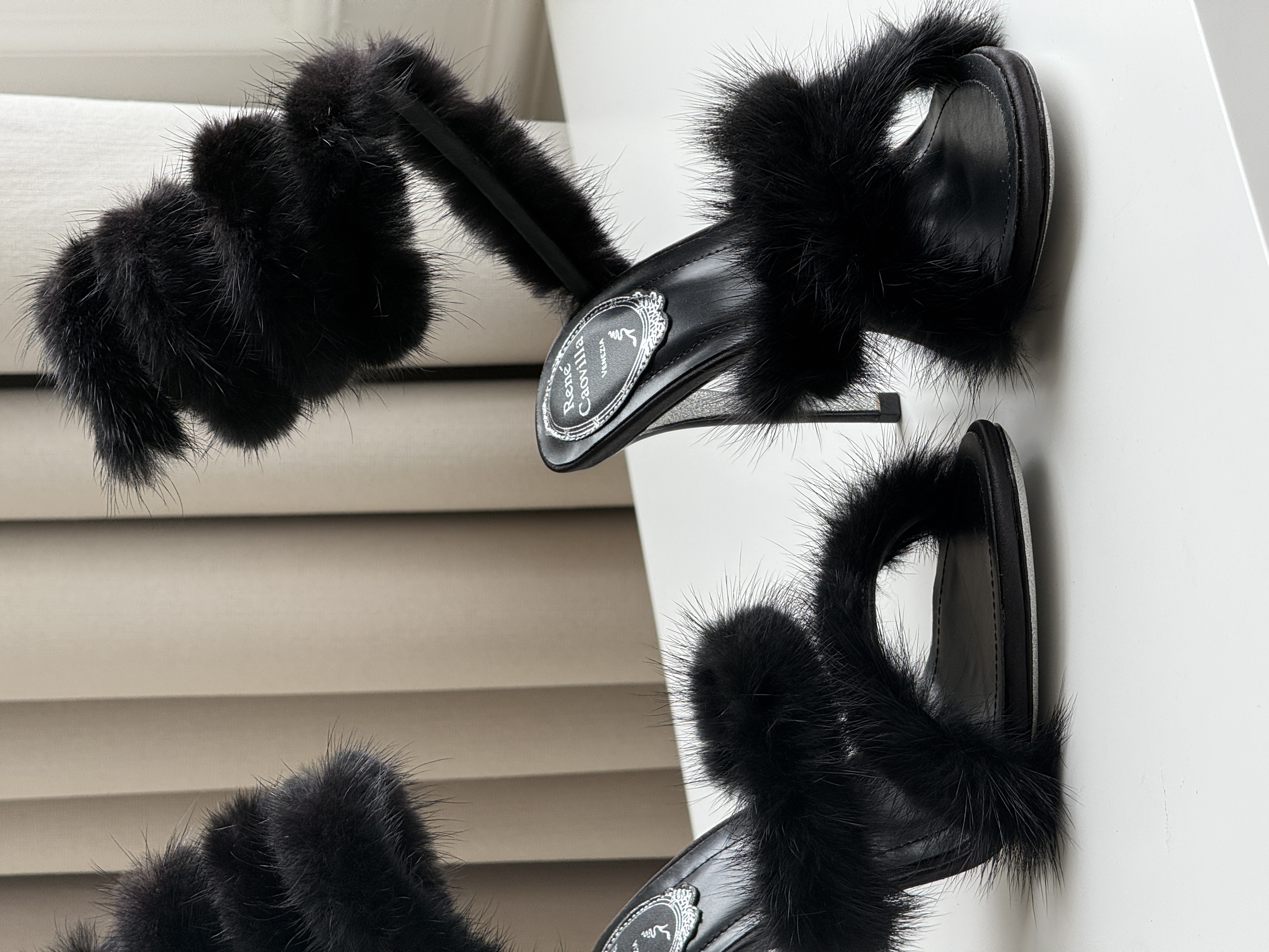 Rene Caovilla Mink Fur Snake-Wrap High-Heel Sandals
