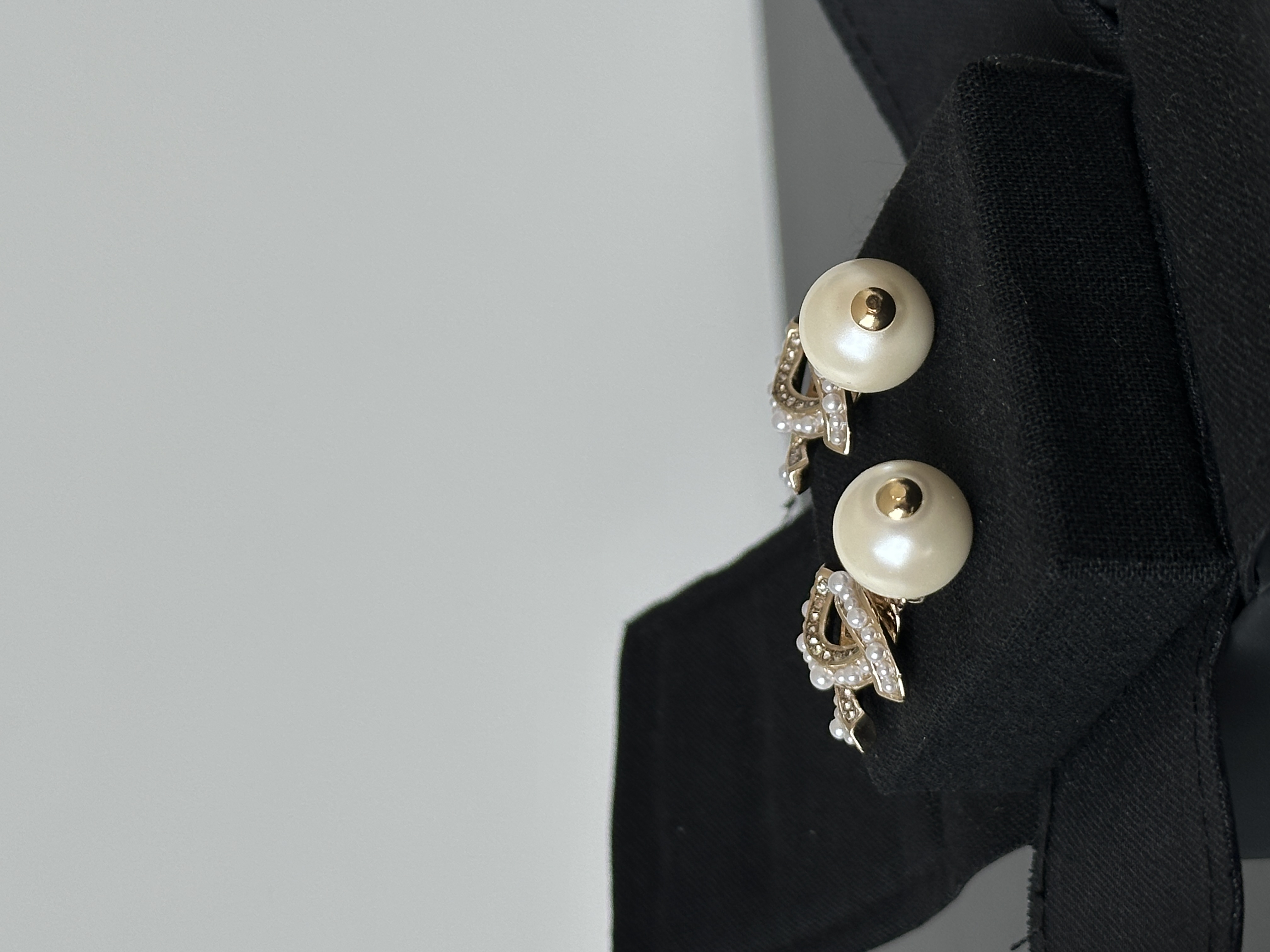 Chanel Interlocking CC Stud Earrings With Pearl Inlay & Dangling Large Pearl Drop