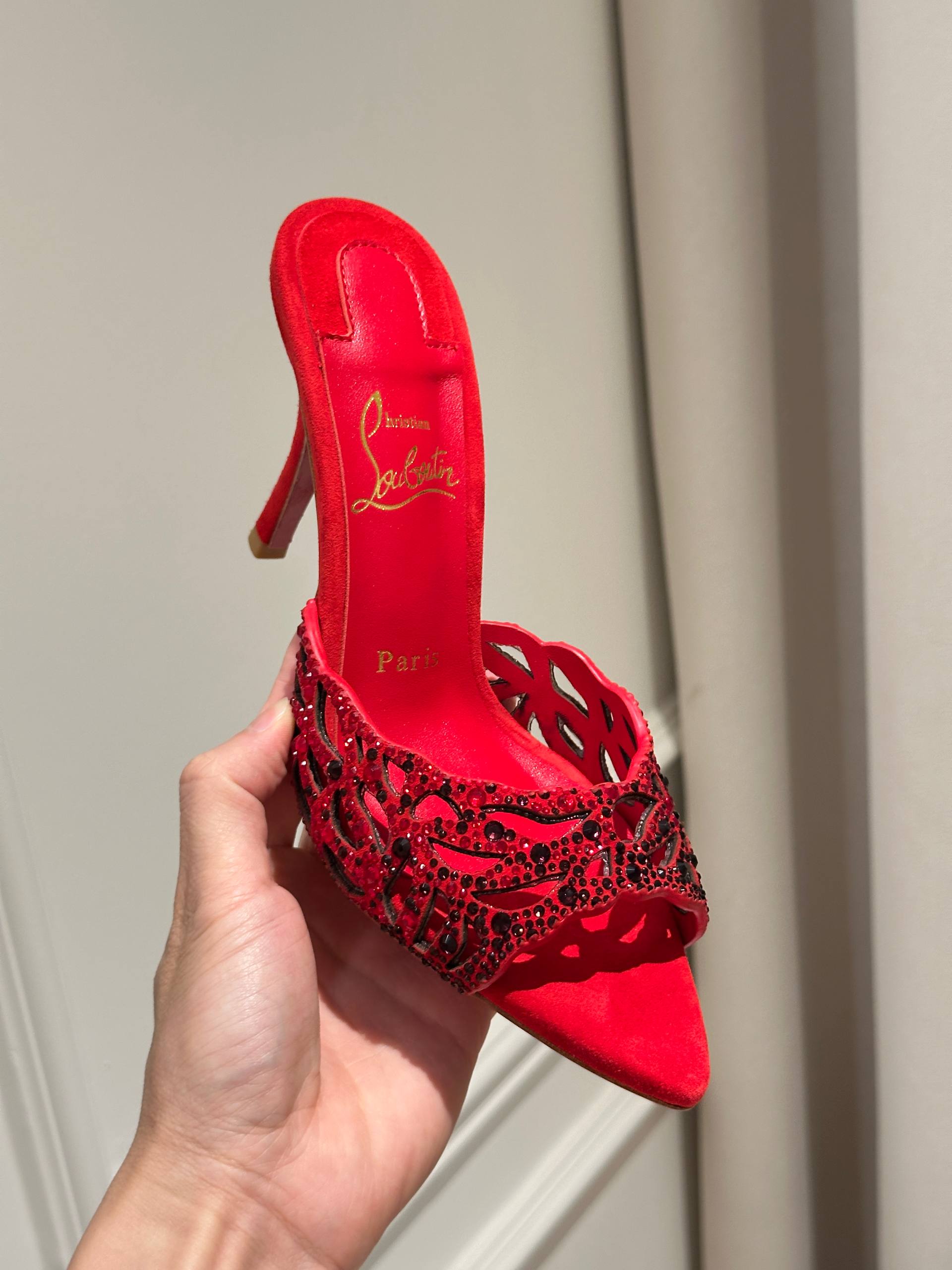 Christian Louboutin  Red-soled rhinestone mules