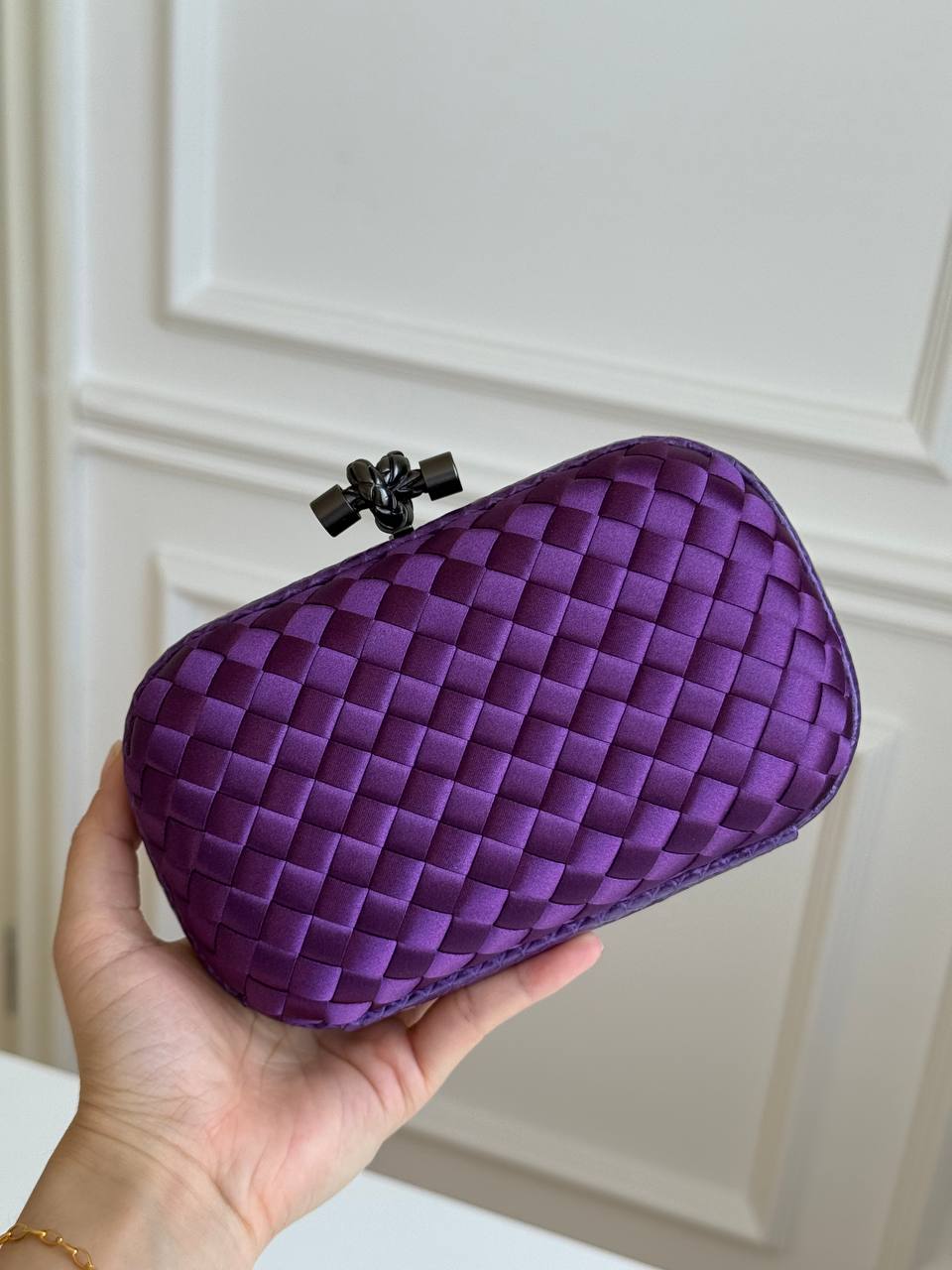 Bottega Veneta Knot Intrecciato Satin Clutch