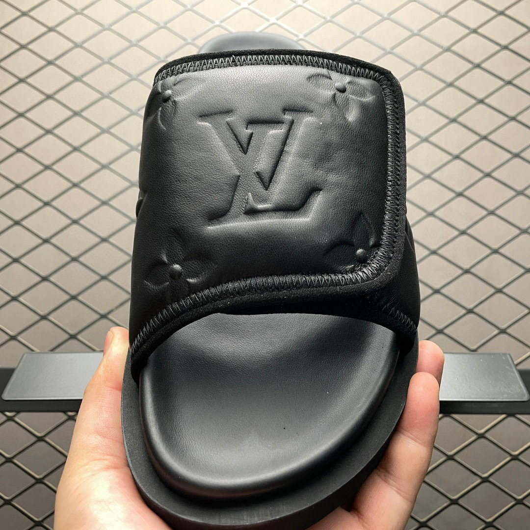 LV Oasis Miami Damier Embossing Logo Slide Black