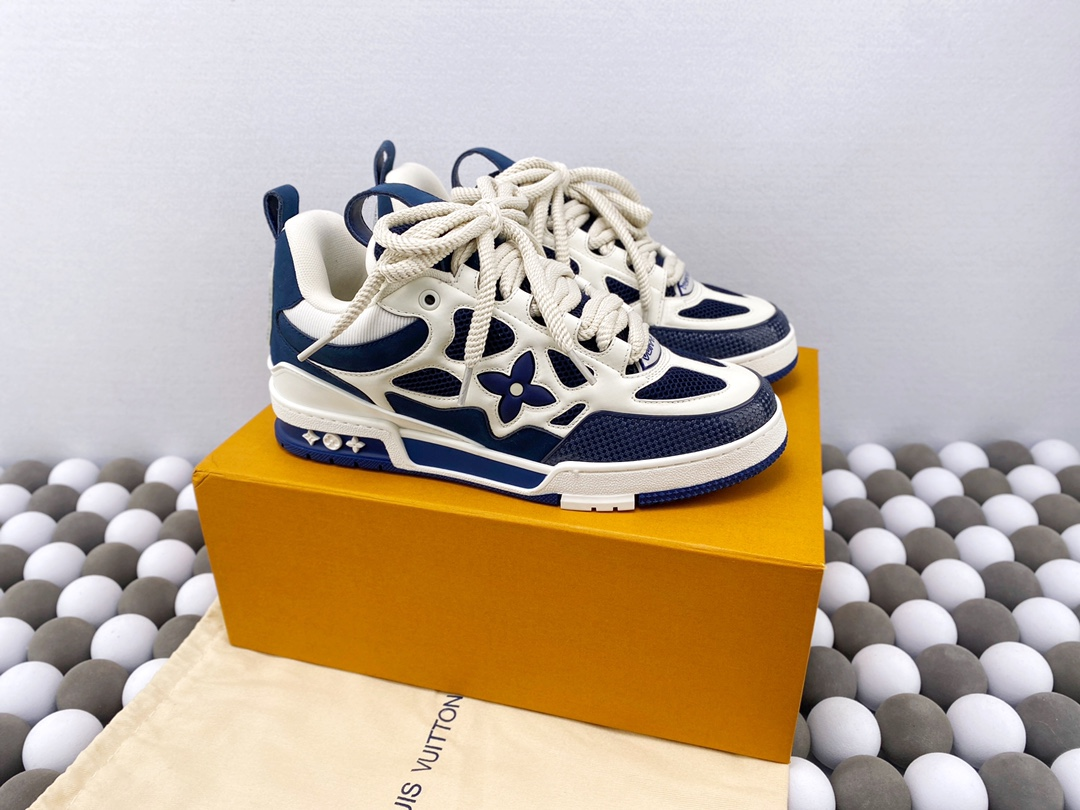 2024 LV Skate Trainer Sneaker Low Navy X White Color