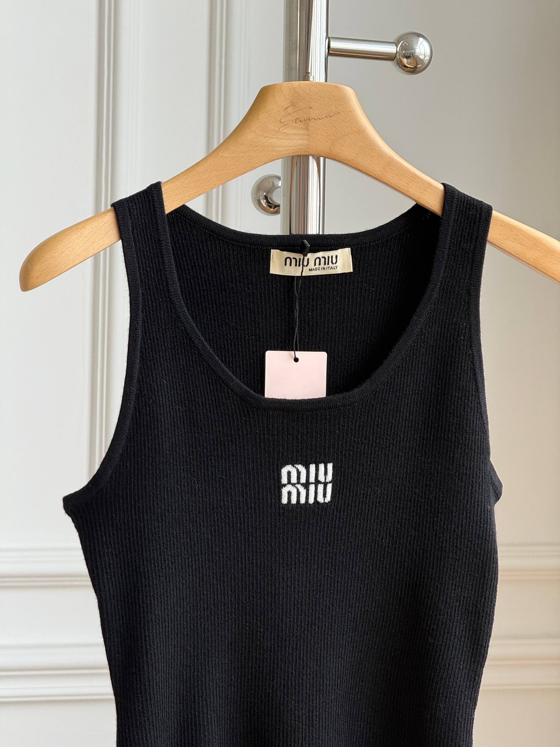 Miu Miu Logo Embroidered Ribbed Knit Tank Top
