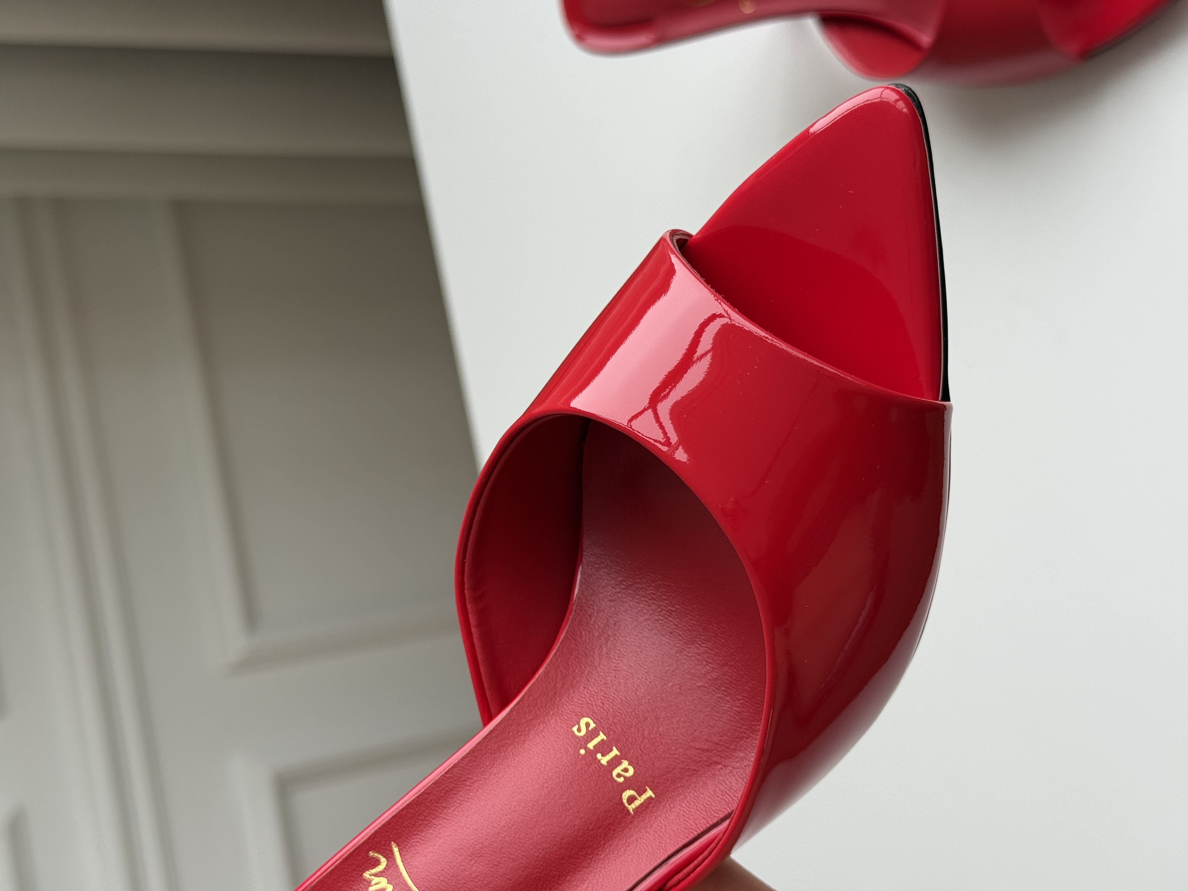 Christian Louboutin Red Patent Leather Peep-Toe Pointed Heel Mules