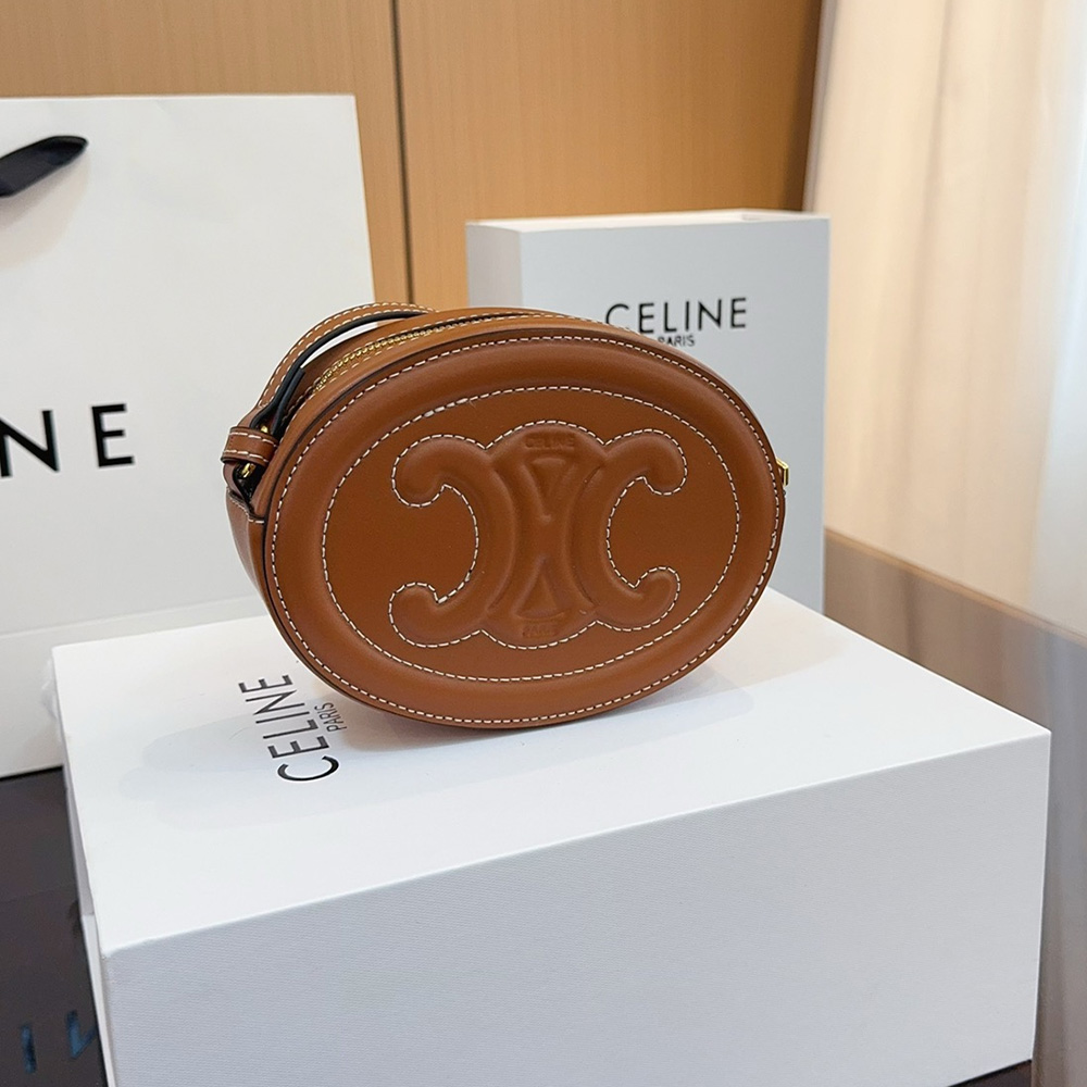 Celine Cuir Triomphe Oval Leather Shoulder Bag Crossbody Bag