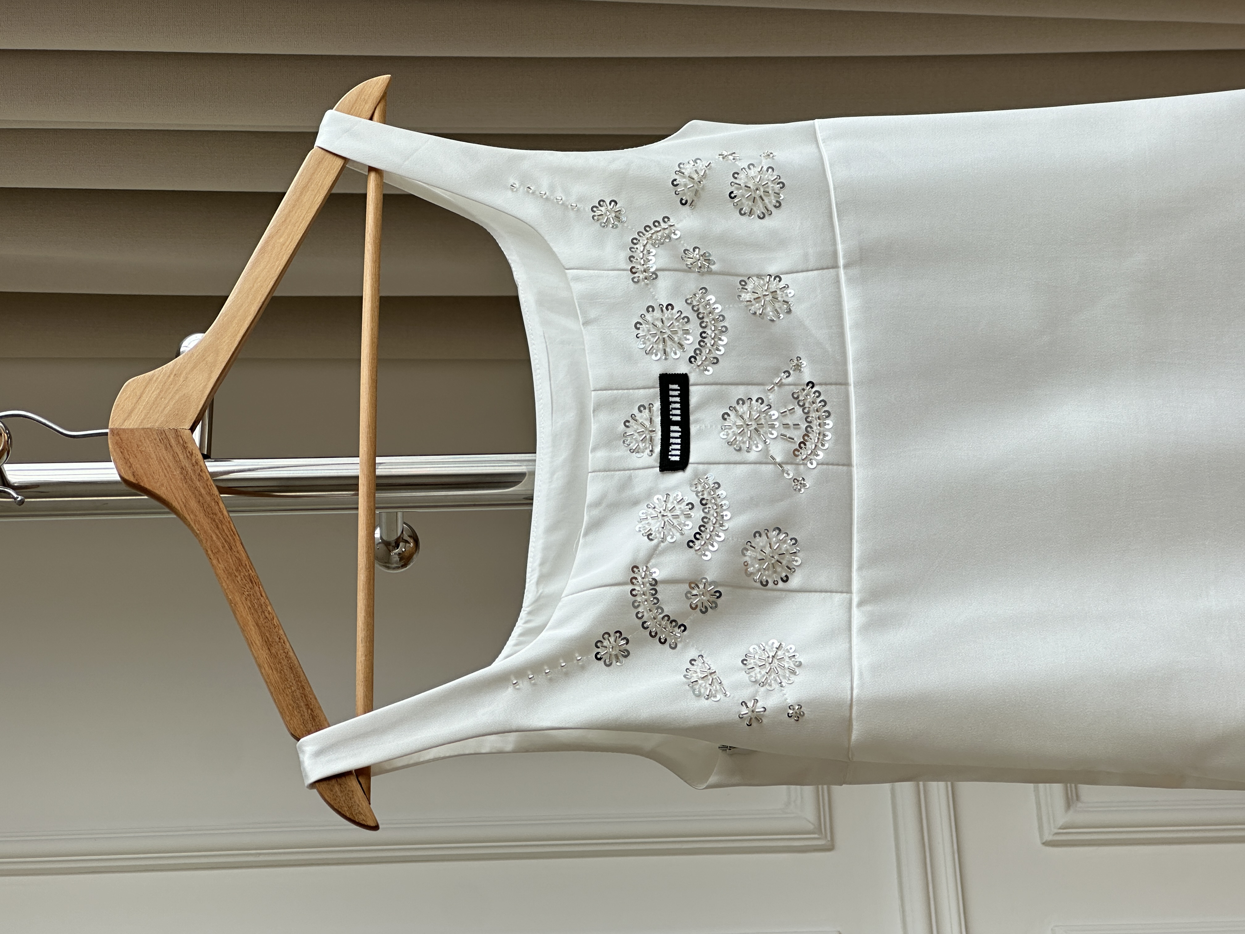 MiuMiu White Embroidered Beaded Cami Mini Dress