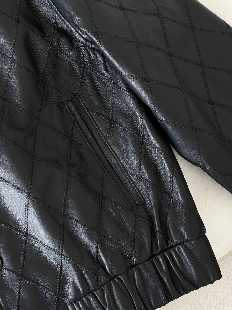 Chanel Black Smooth Calfskin Diamond Quilted Bomber Leather Jacket