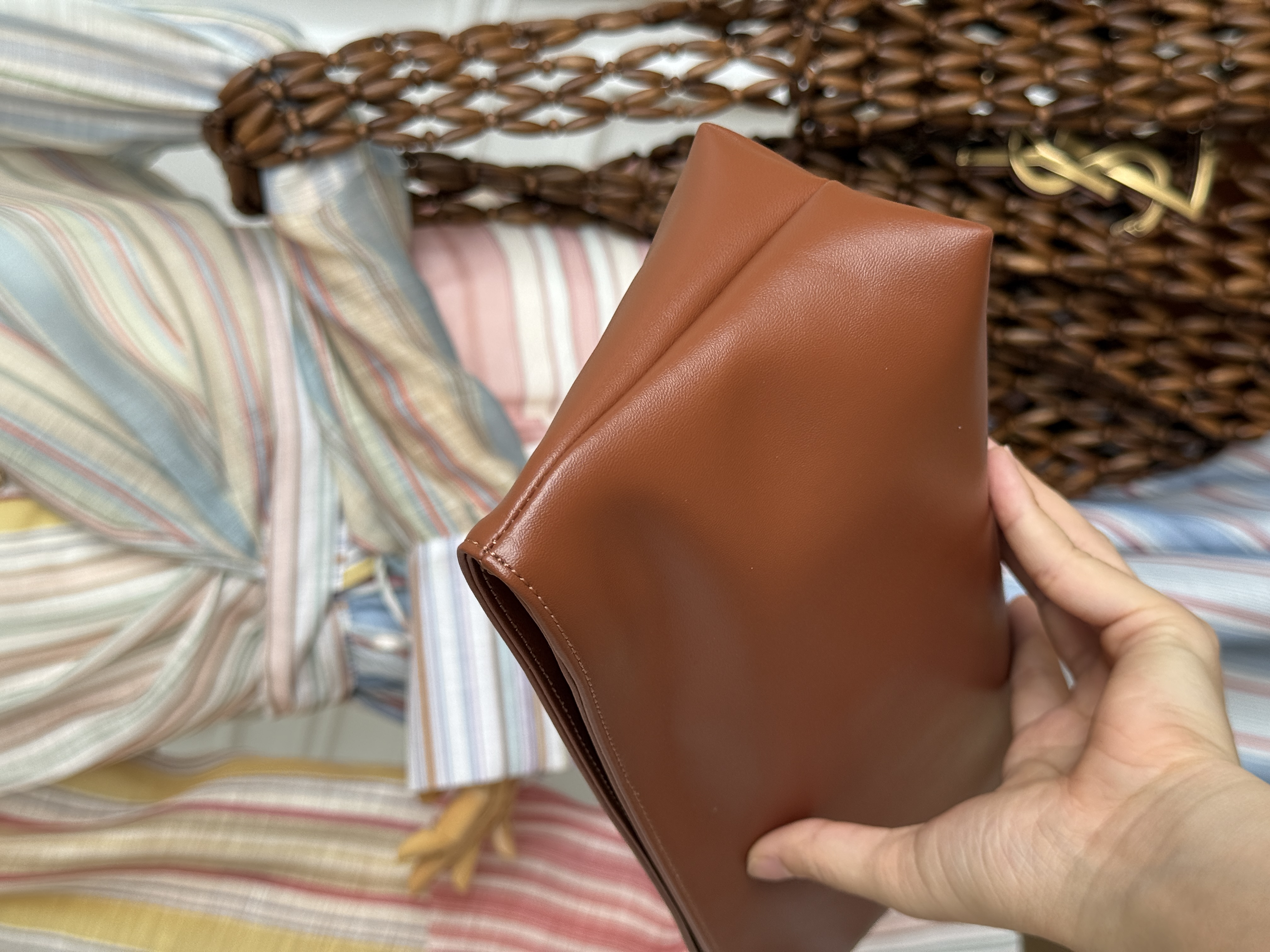 YSL Wooden Bead Open-Weave Tote Beach Bag