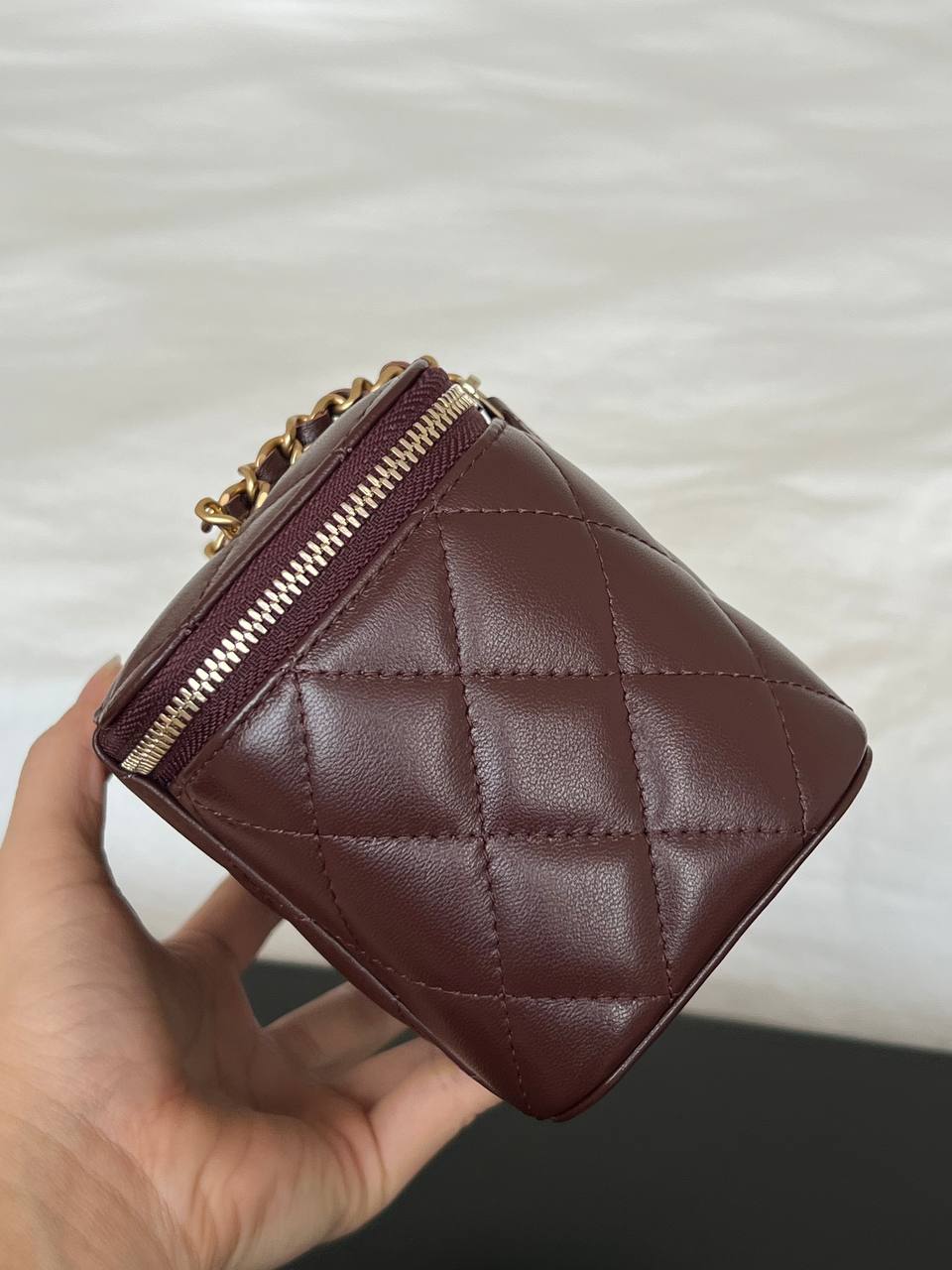 Chanel Burgundy Lambskin Quilted CC Hardware Mini Vanity Chain Bag