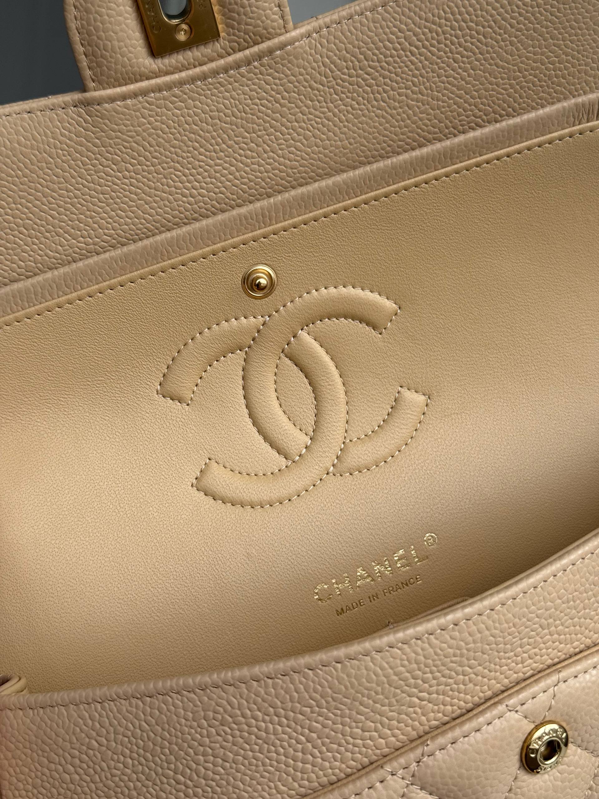 Chanel Classic Flap Milk Tea Gold Chain Bag