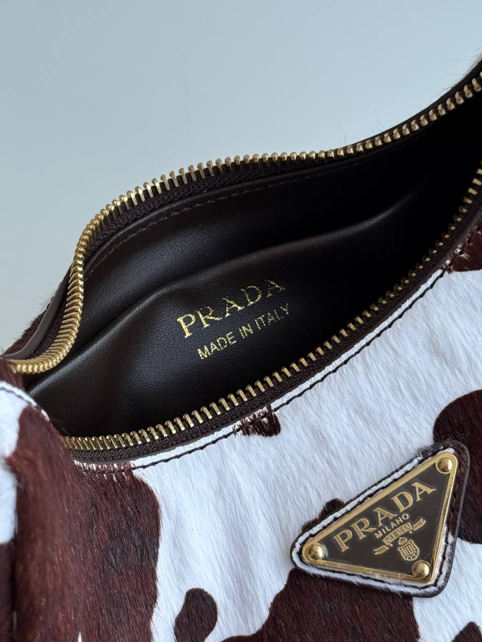 Prada Mini Cow-Print Calf Hair Arqué Shoulder Bag