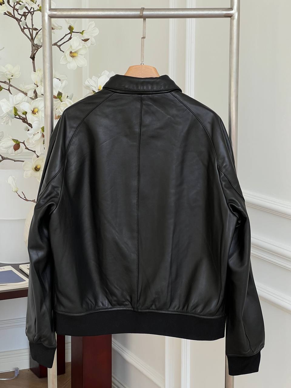 Louis Vuitton Black Lambskin Collared Zip Bomber Leather Jacket