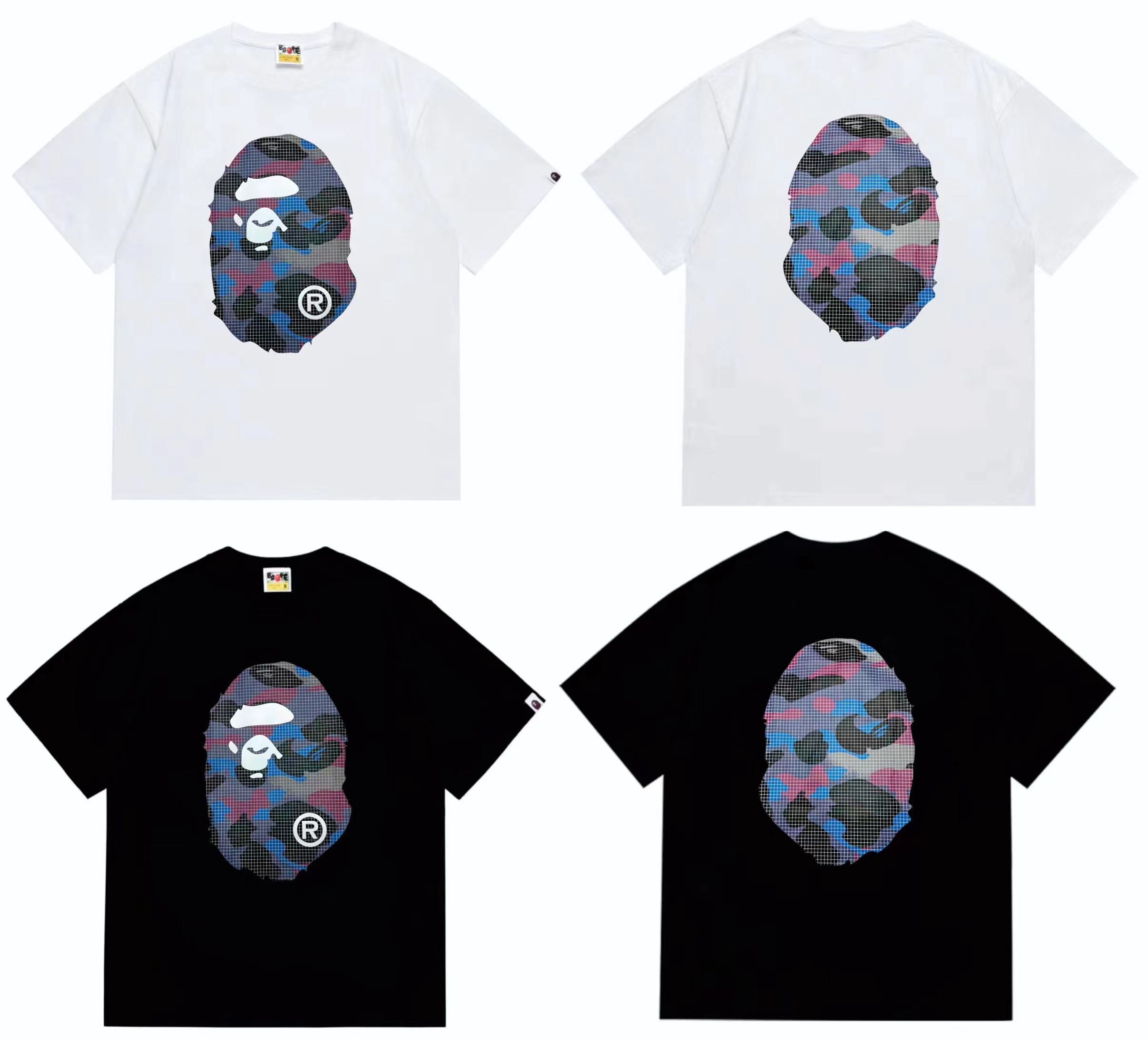 Mesh purple camp ape man head double sided printed t shirt