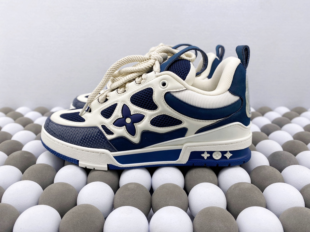 2024 LV Skate Trainer Sneaker Low Navy X White Color